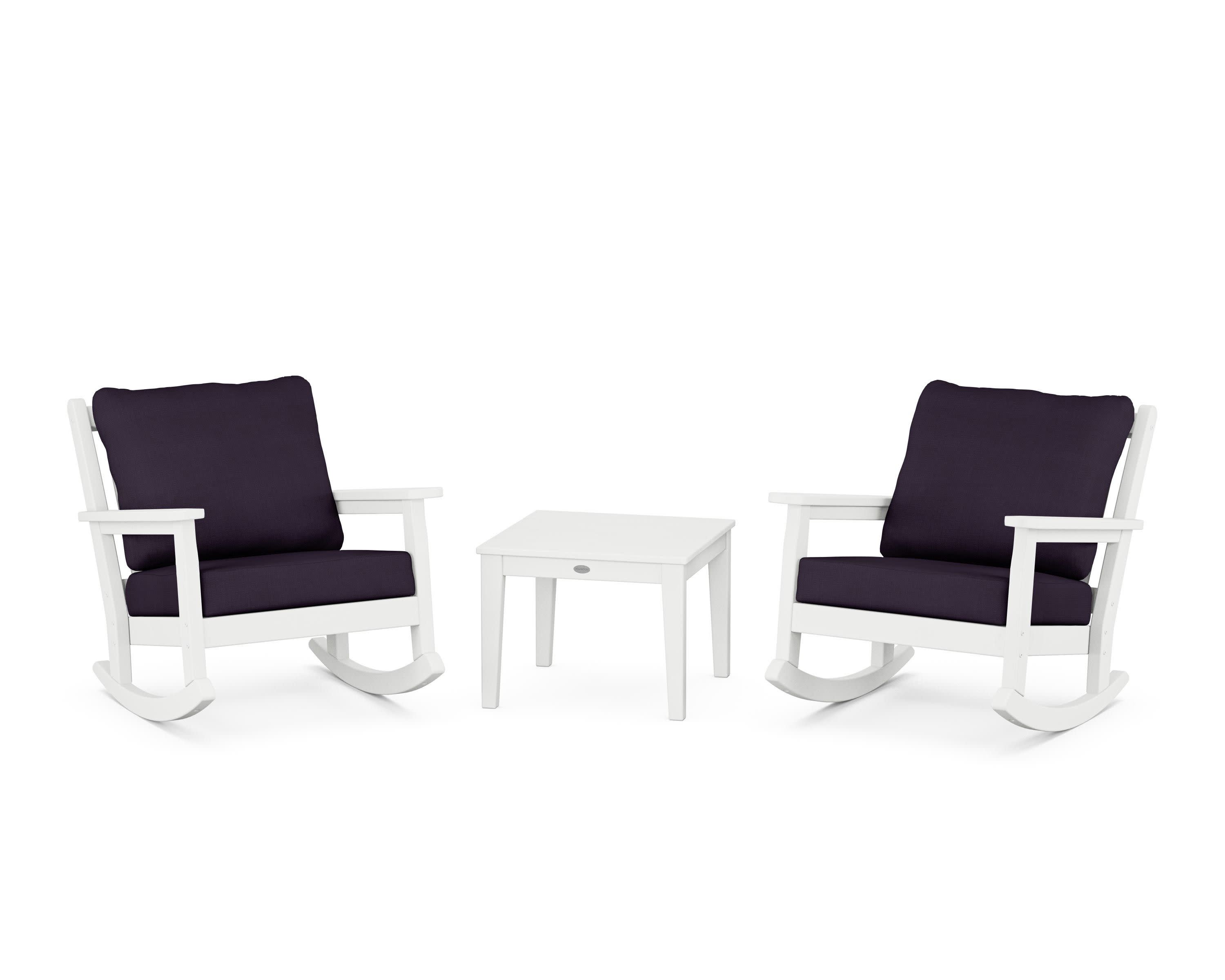 Chippendale 3-Piece Deep Seating Rocker Set in White / Navy Linen