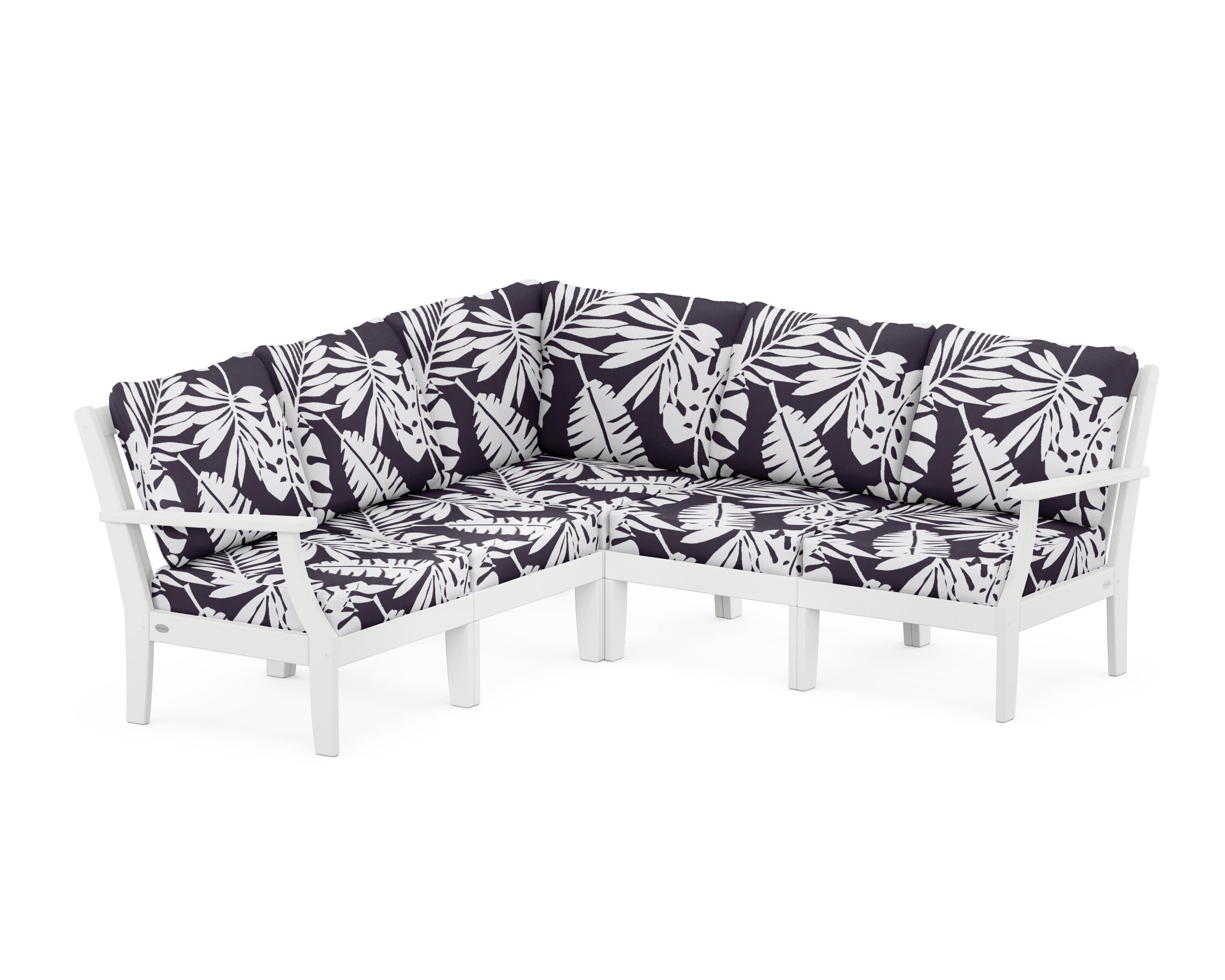 Braxton Modular 5-Piece Deep Seating Set in White / Leaf Navy
