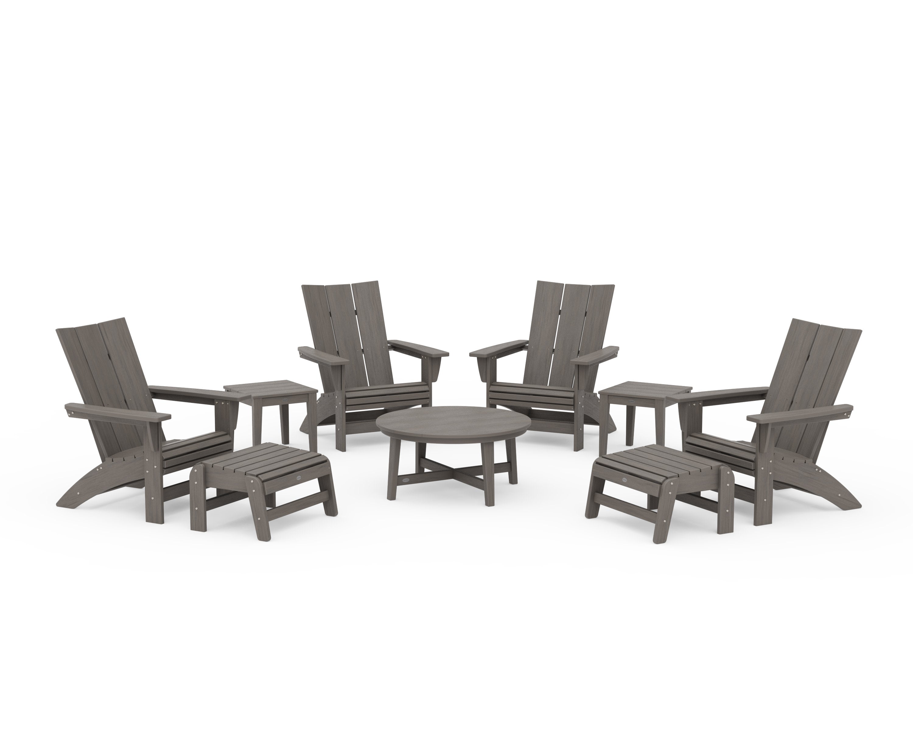 Modern Grand Adirondack 9-Piece Conversation Set in Driftwood