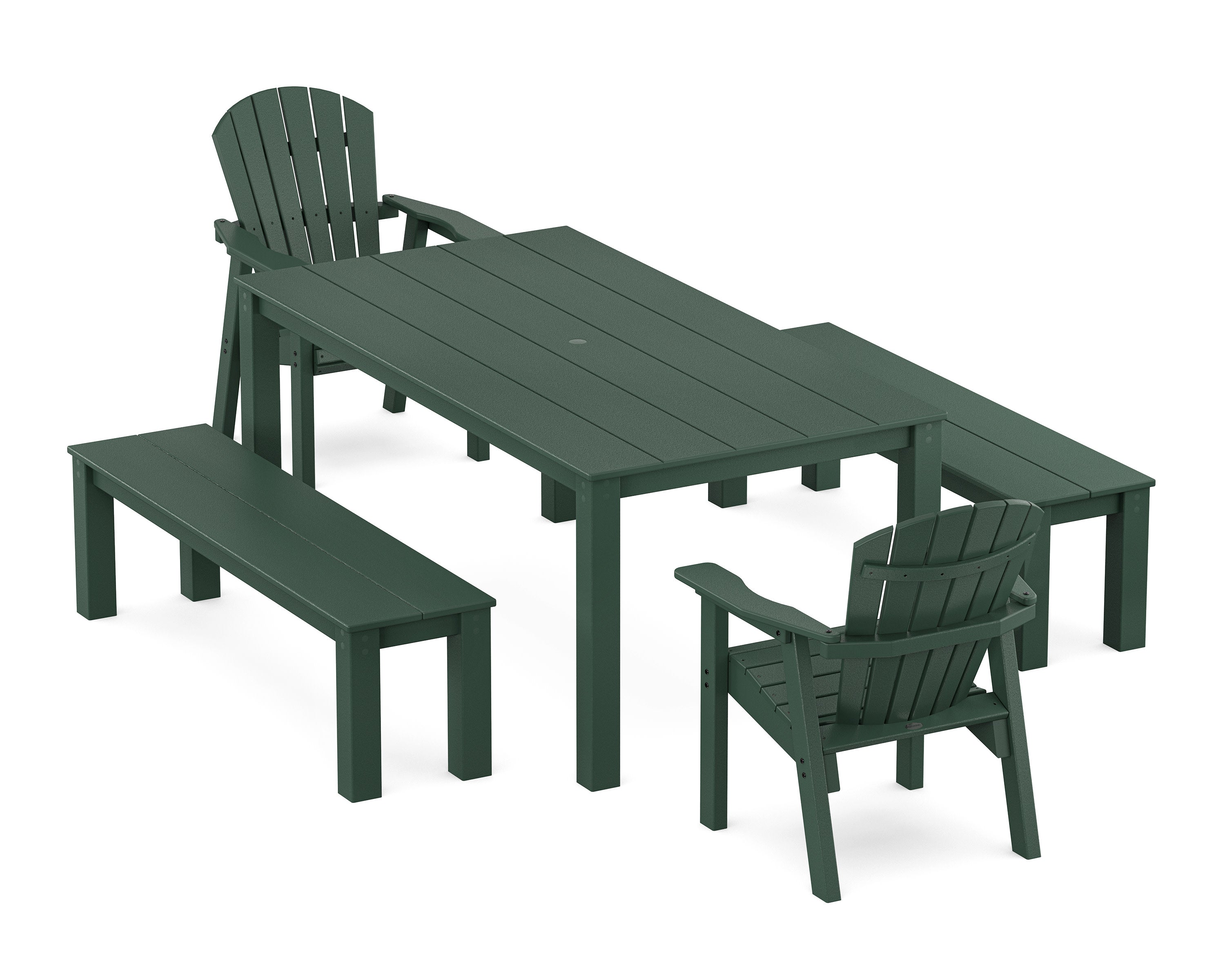 Seashell 5-Piece Parsons Dining Set with Benches in Green