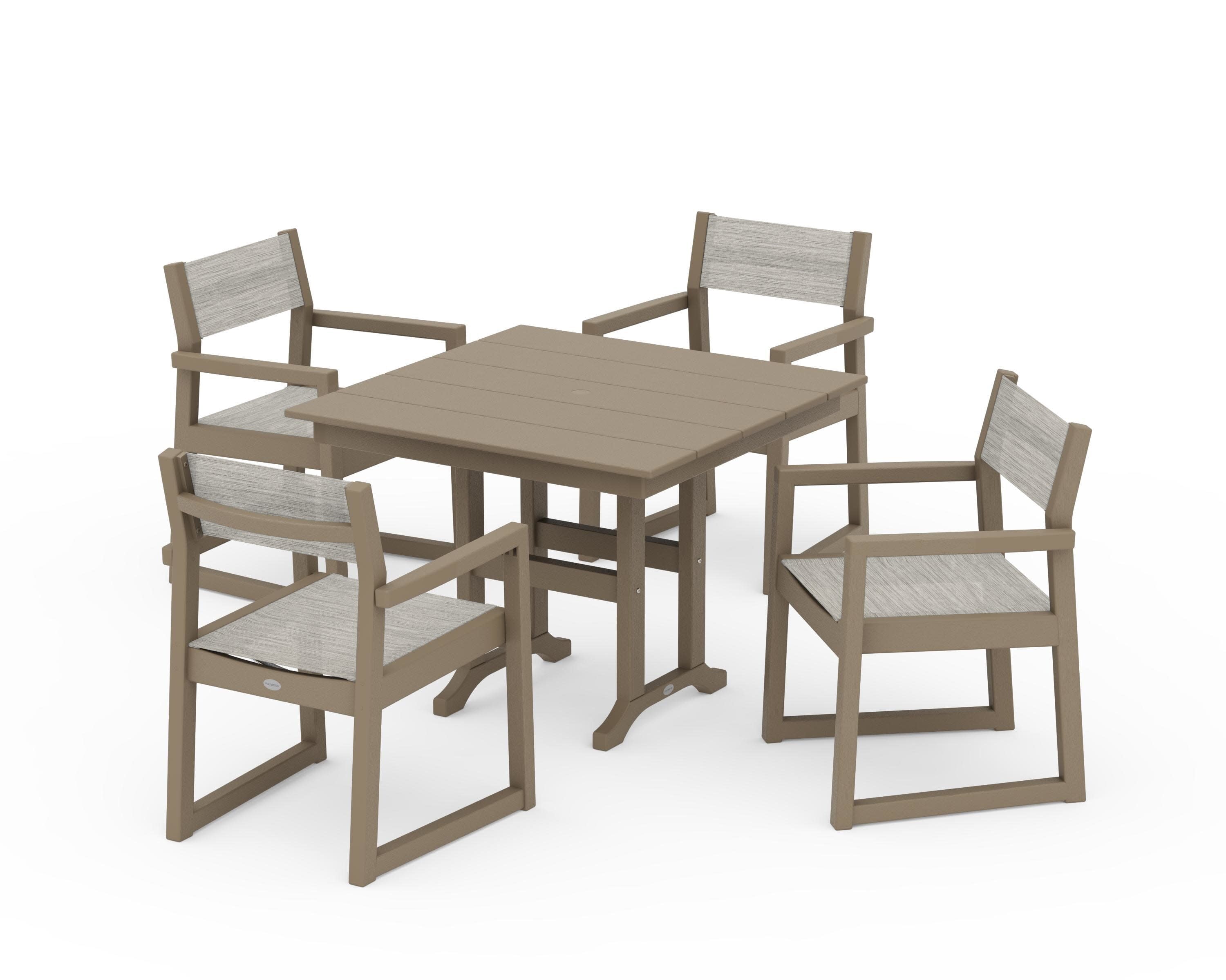 EDGE Sling Arm Chair 5-Piece Farmhouse Dining Set in Vintage Sahara / Birch Sling