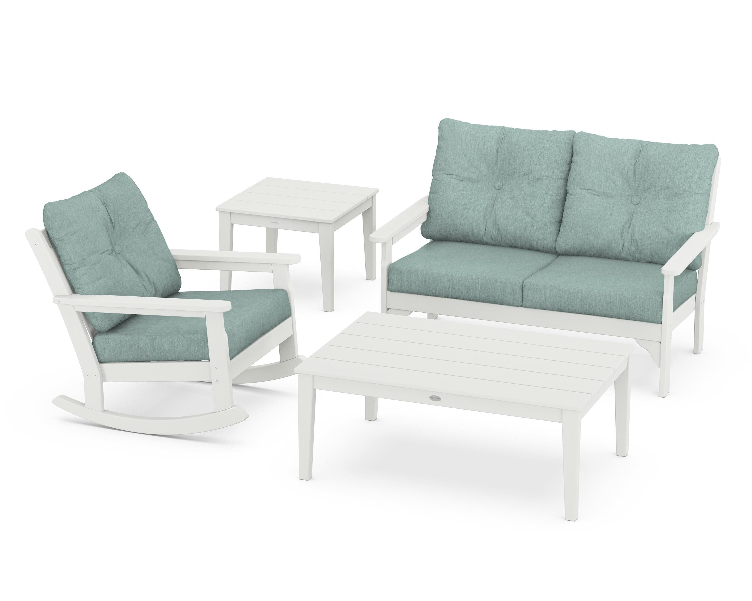 Vineyard 4-Piece Deep Seating Rocker Set in Vintage White / Glacier Spa