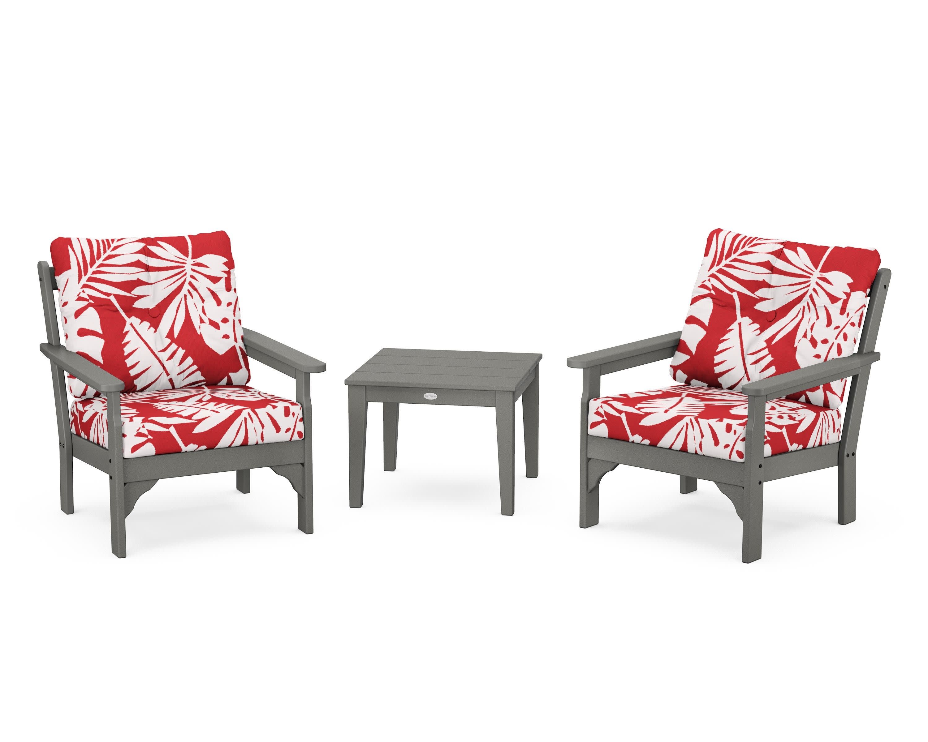 Vineyard 3-Piece Deep Seating Set in Slate Grey / Leaf Crimson