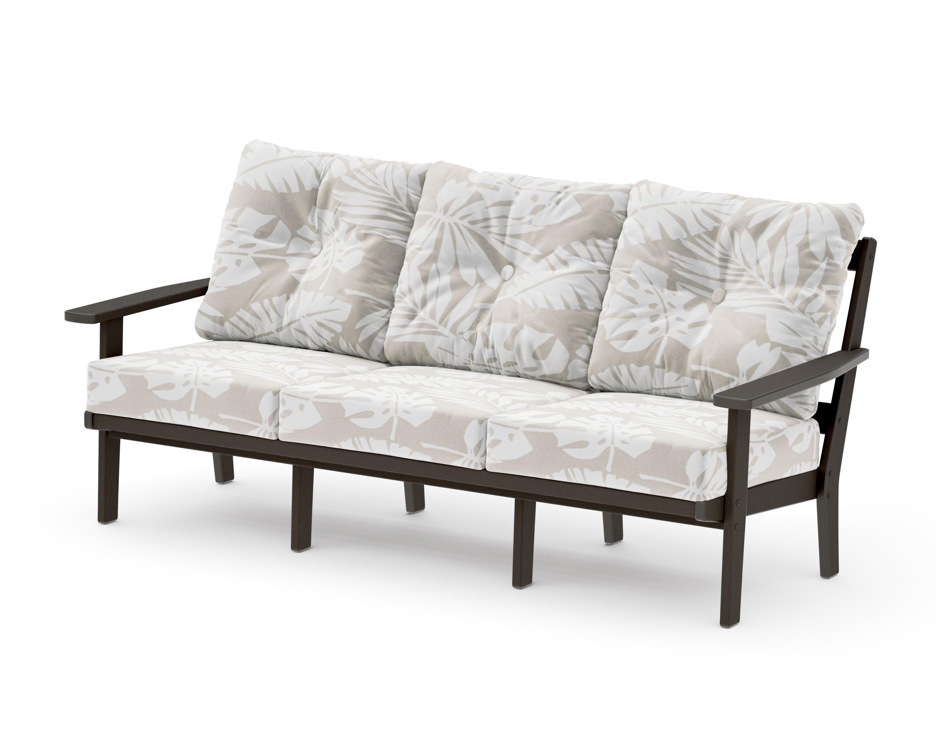 PrairieDeep Seating Sofa in Vintage Coffee / Leaf Dune Burlap