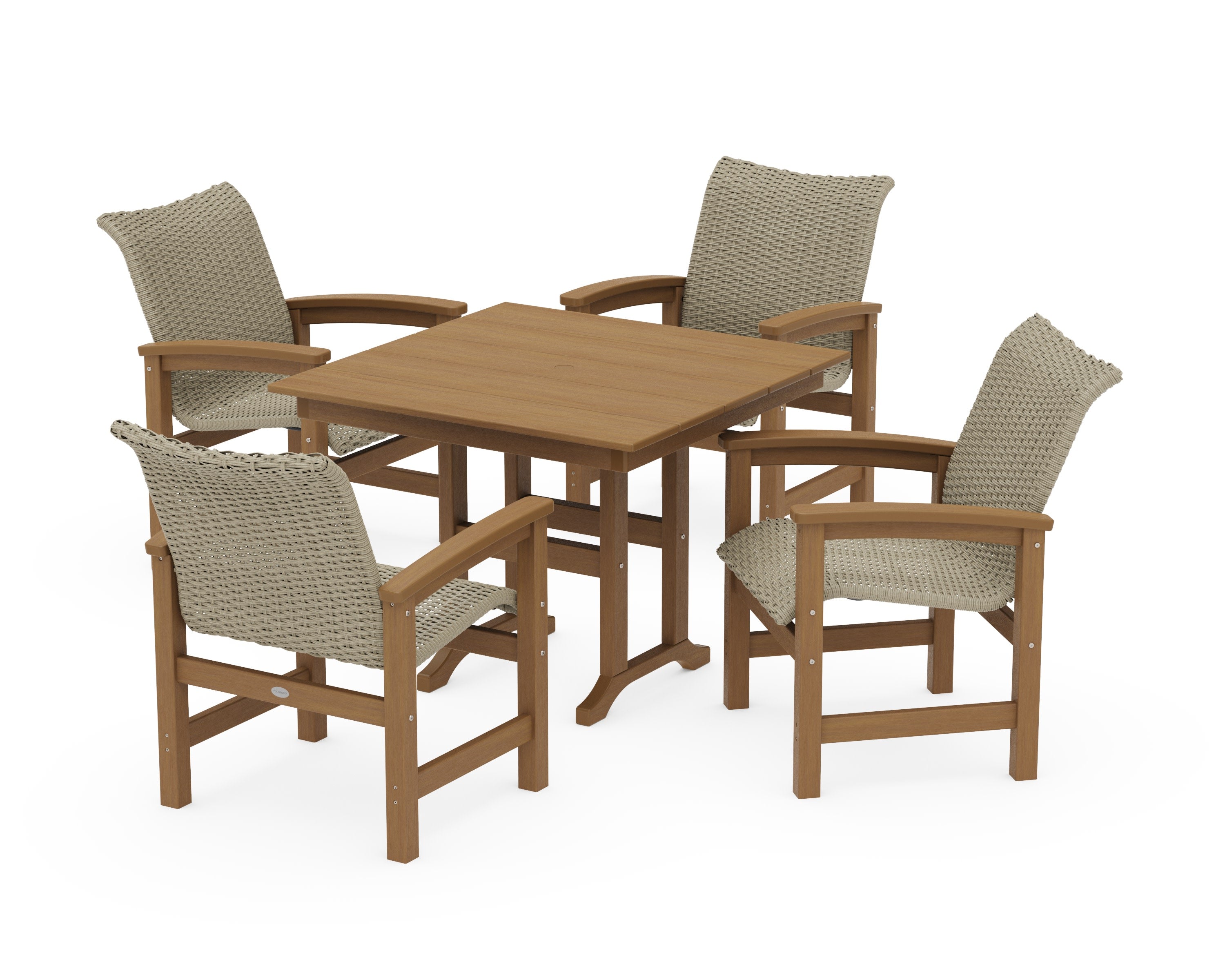 Coastal Woven 5-Piece Farmhouse Dining Set in Natural / Dune Grass