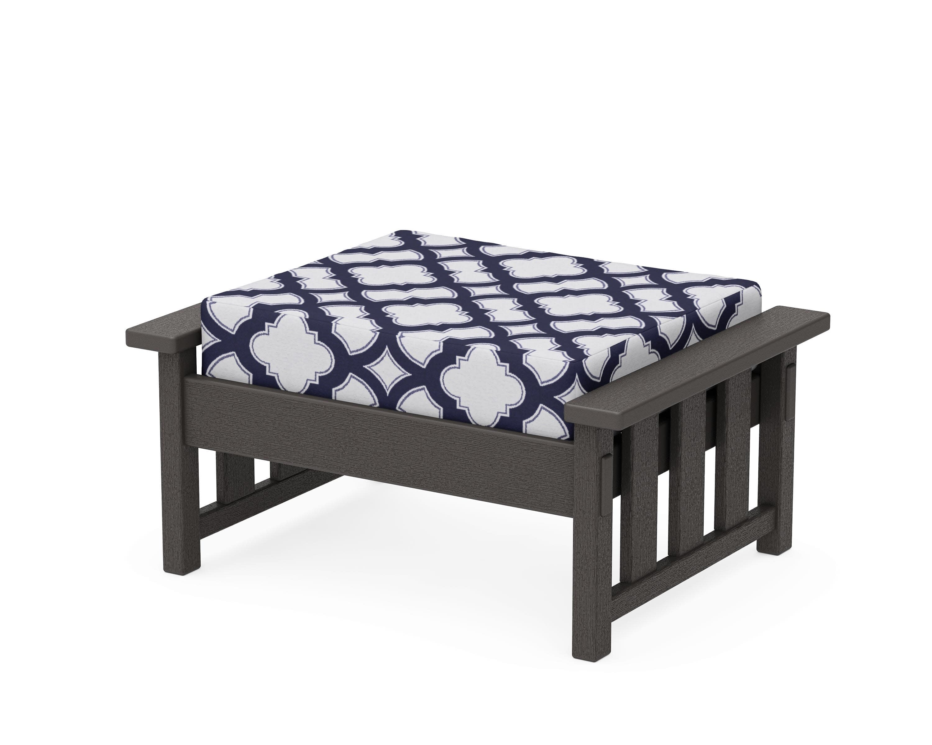 Acadia Deep Seating Ottoman in Vintage Coffee / Trellis Navy
