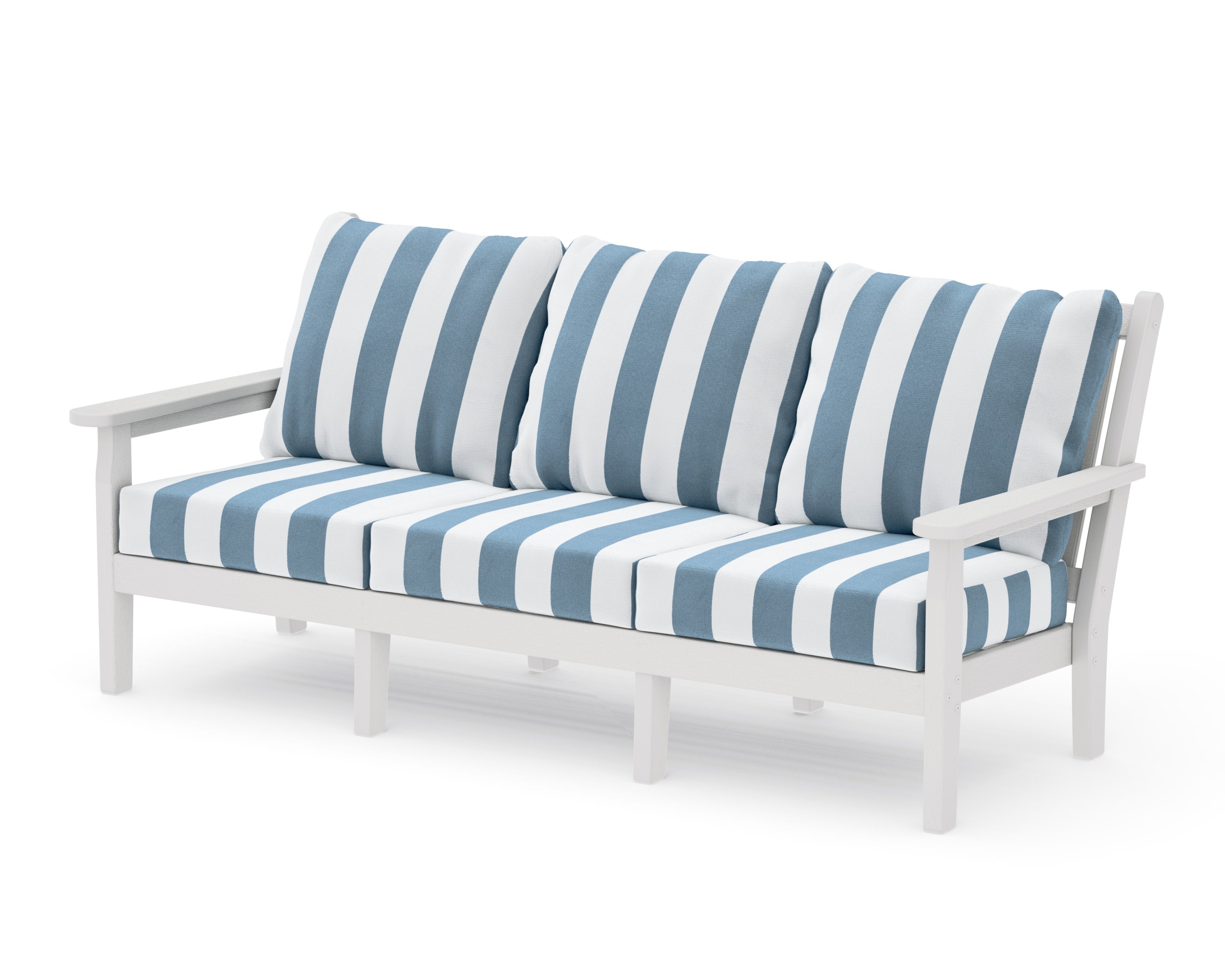 Chippendale Deep Seating Sofa in Vintage White / Cabana Stripe Sky Blue