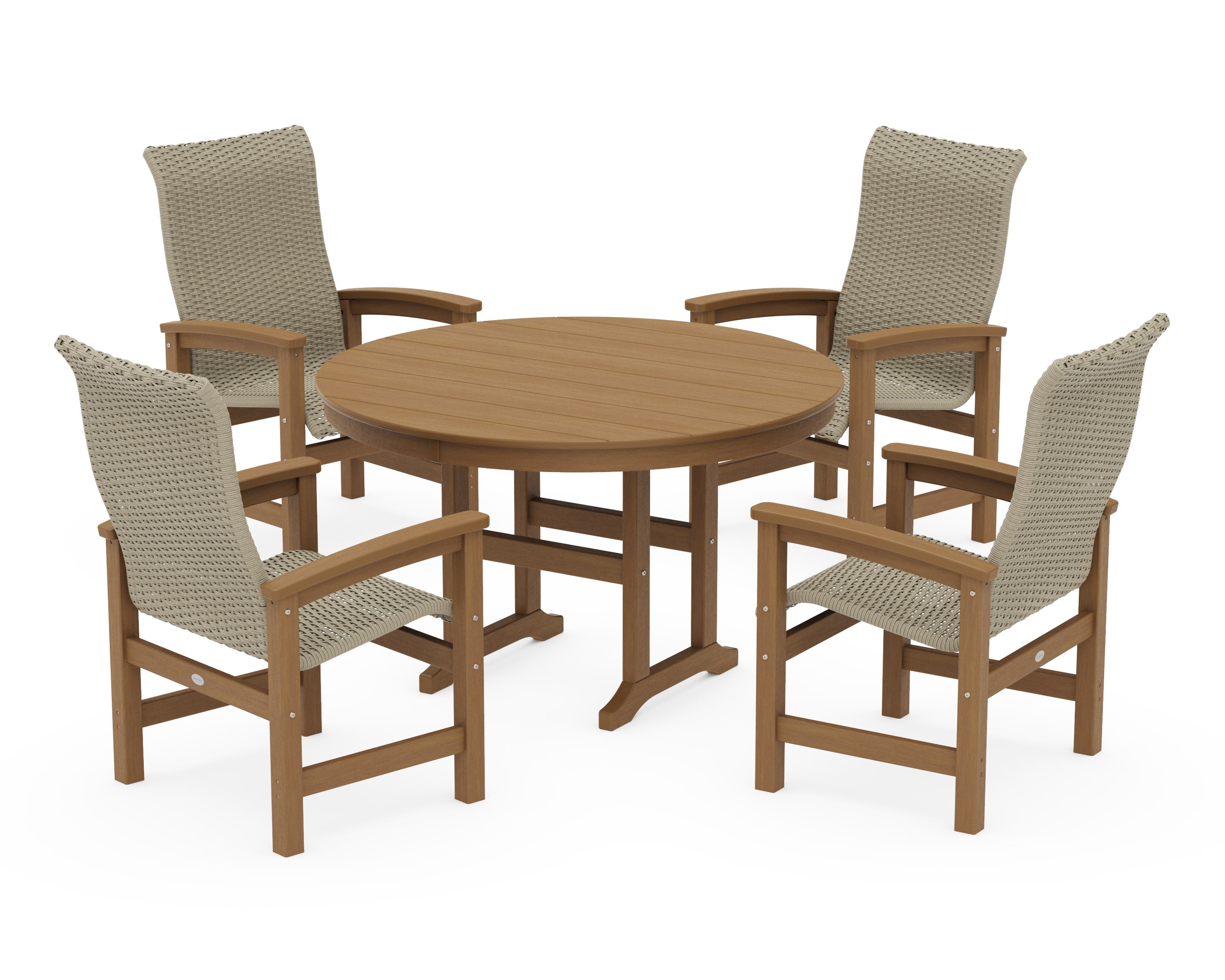 Coastal Woven High-Back 5-Piece Round Farmhouse Dining Set in Natural / Dune Grass