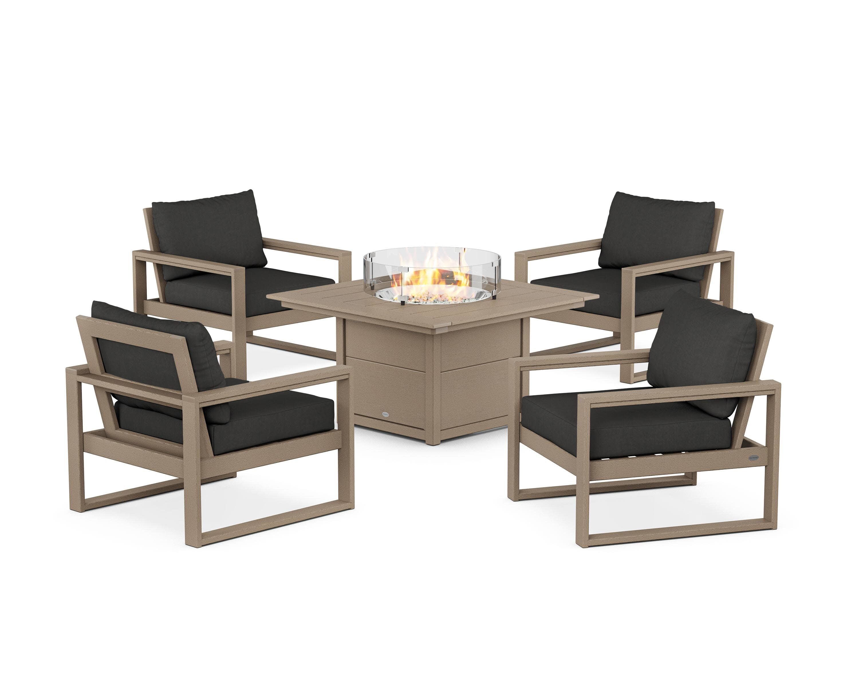 EDGE Sectional 5-Piece Deep Seating Set with Fire Pit Table in Vintage Sahara / Spectrum Carbon