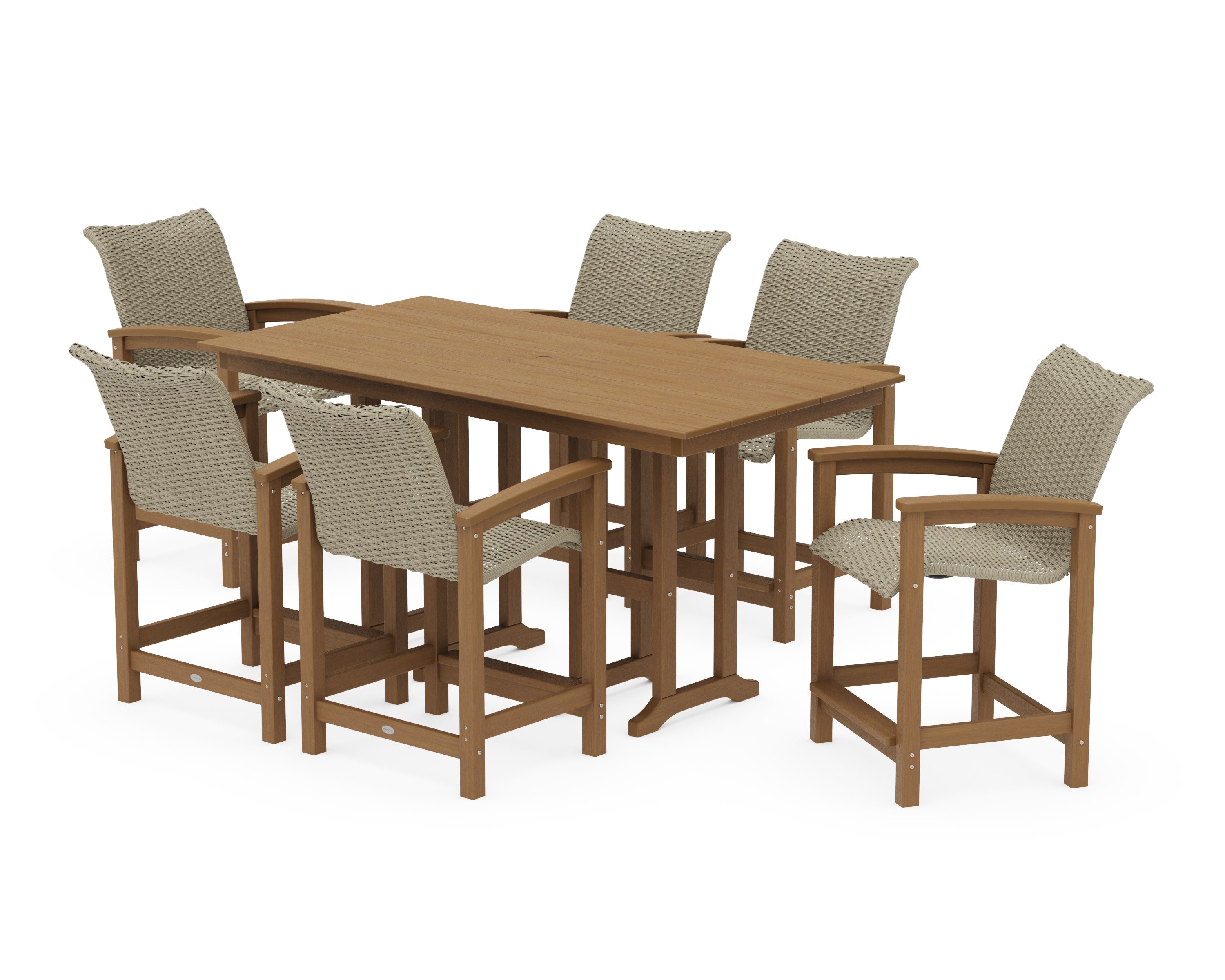 Coastal Woven Arm Chair 7-Piece Farmhouse Counter Set in Natural / Dune Grass