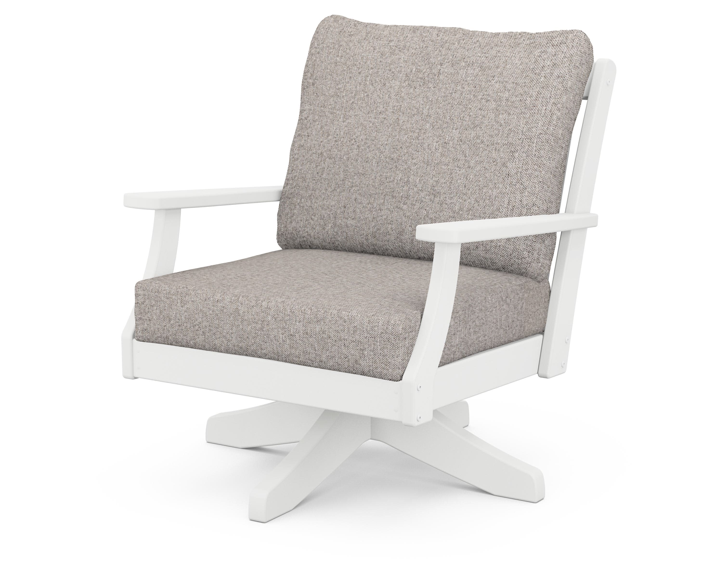 Braxton Deep Seating Swivel Chair in White / Weathered Tweed