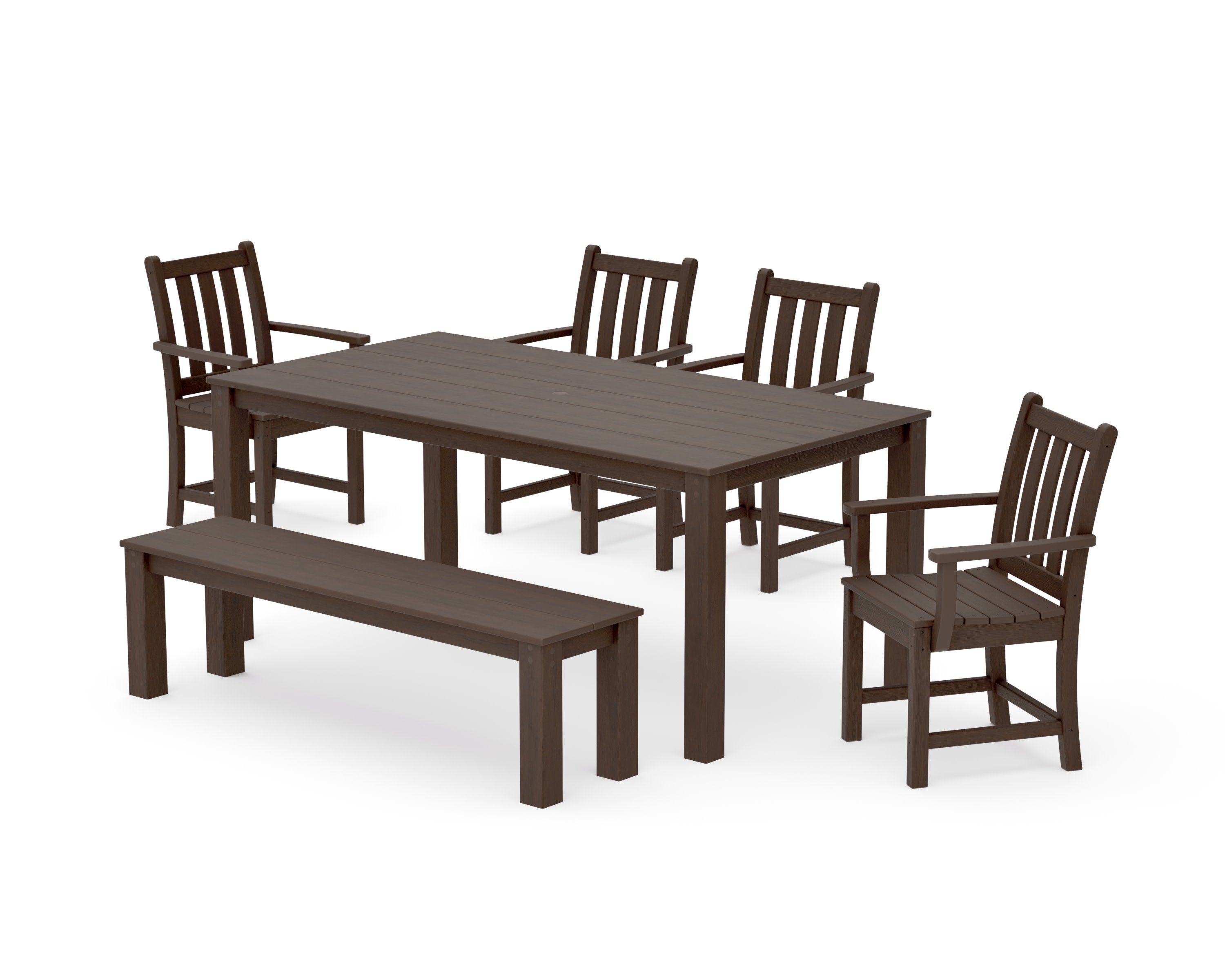 Traditional Garden 6-Piece Parsons Dining Set with Bench in Kona