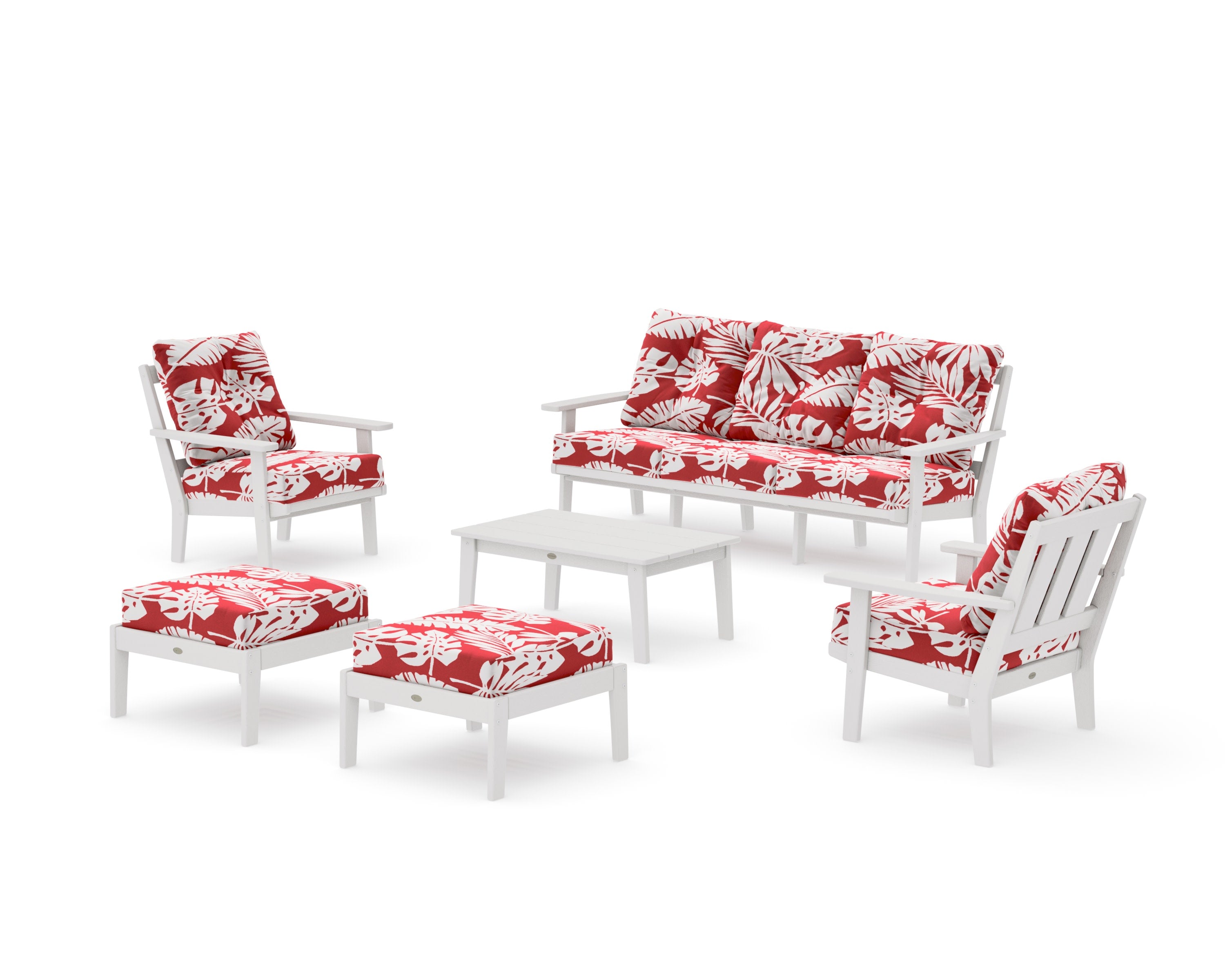 Oxford 6-Piece Lounge Sofa Set in Vintage White / Leaf Crimson