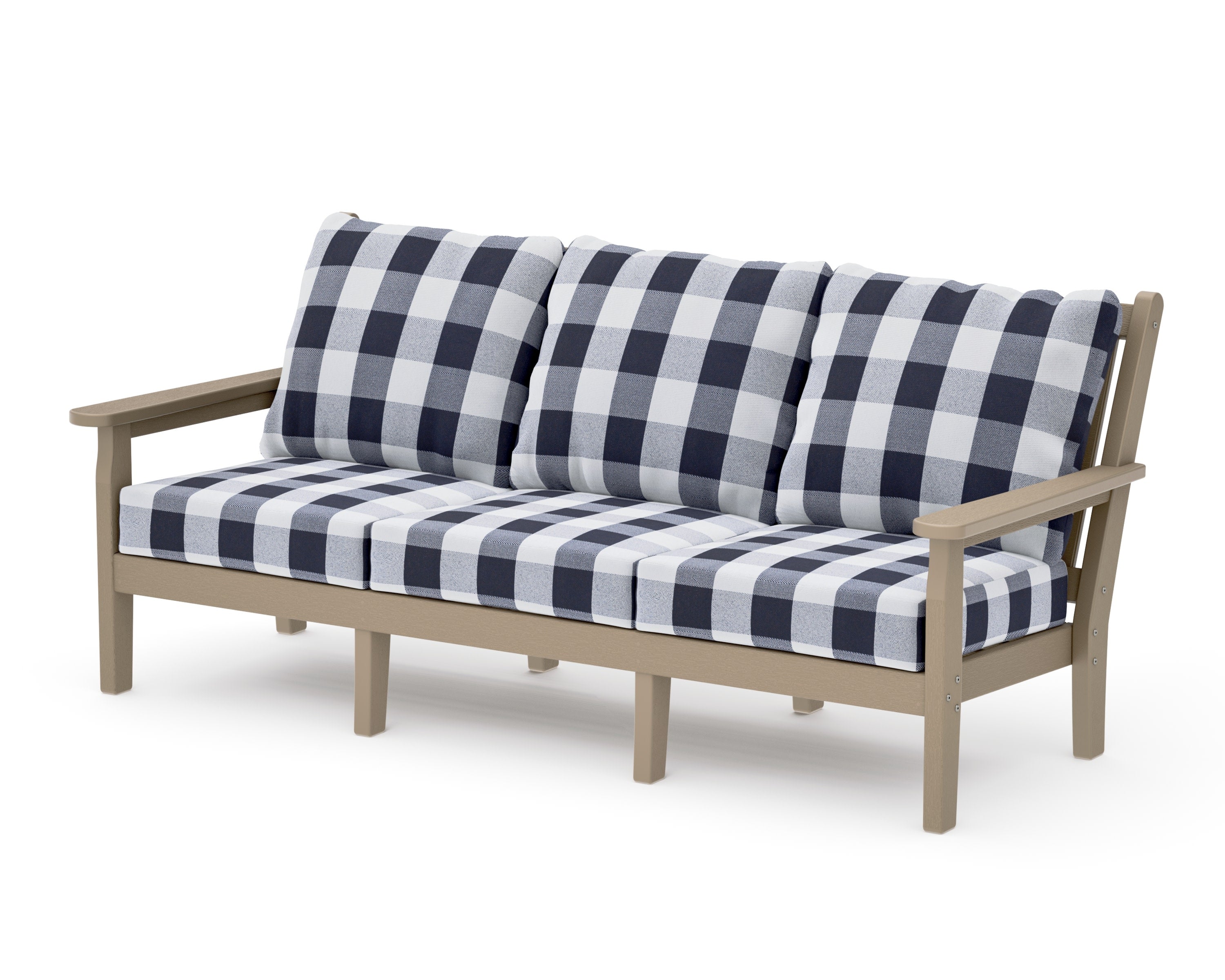 Chippendale Deep Seating Sofa in Vintage Sahara / Buffalo Plaid Navy