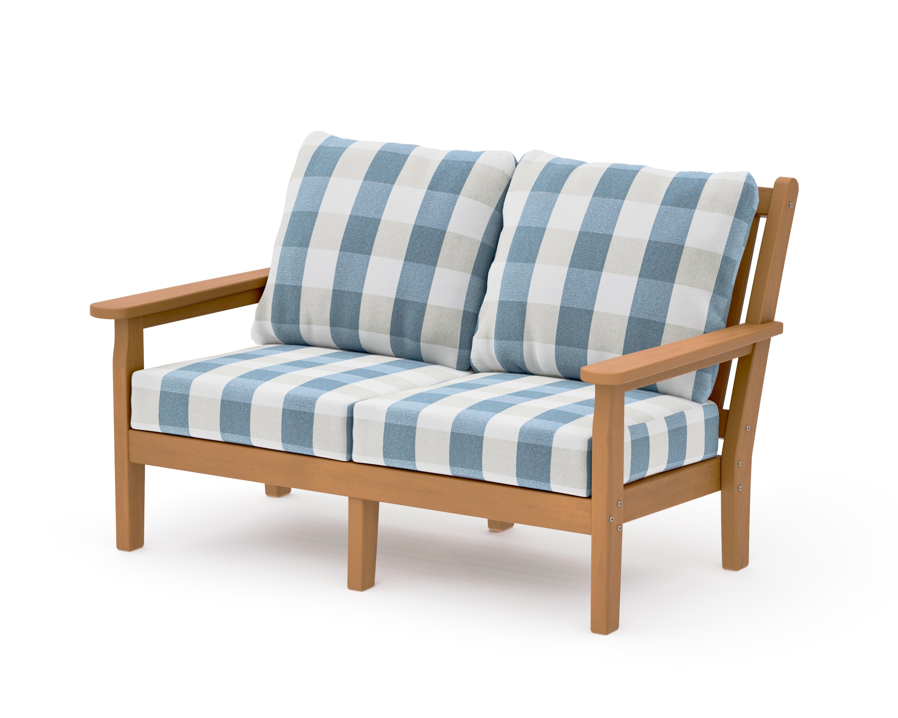Chippendale Deep Seating Loveseat in Natural / Buffalo Plaid Sky Blue