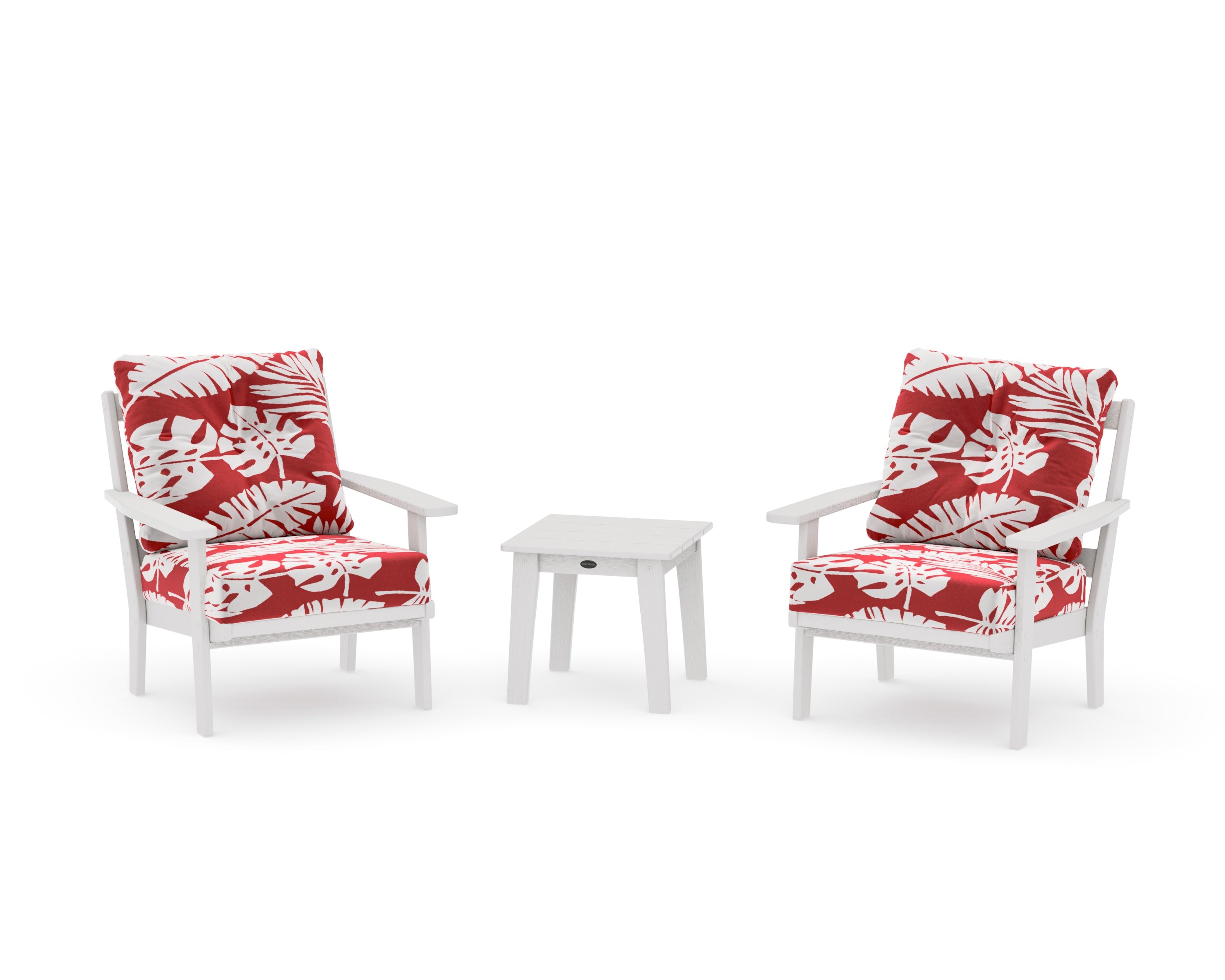 Oxford 3-Piece Deep Seating Set in Vintage White / Leaf Crimson