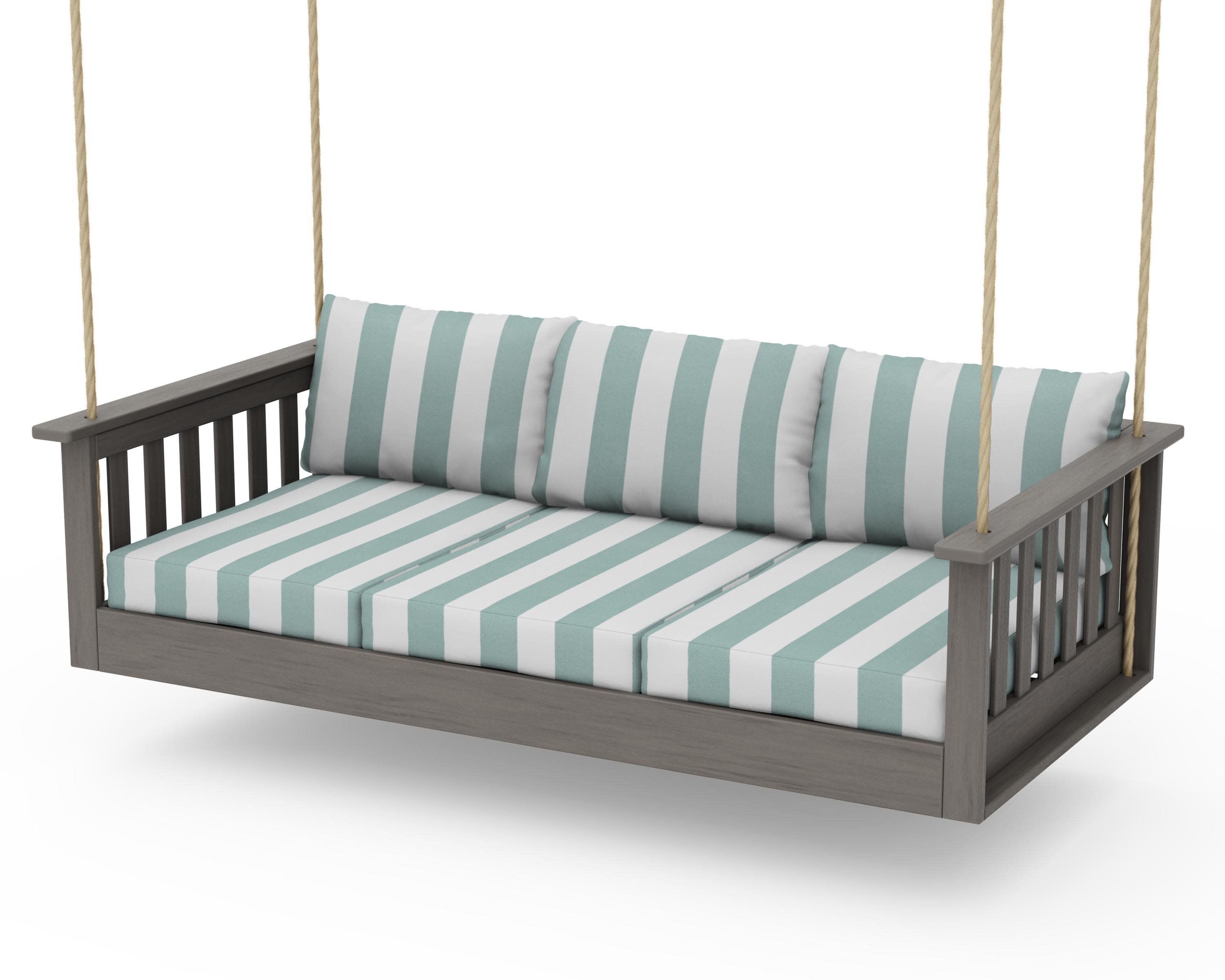 Vineyard Daybed Swing in Driftwood / Cabana Stripe Glacier Spa