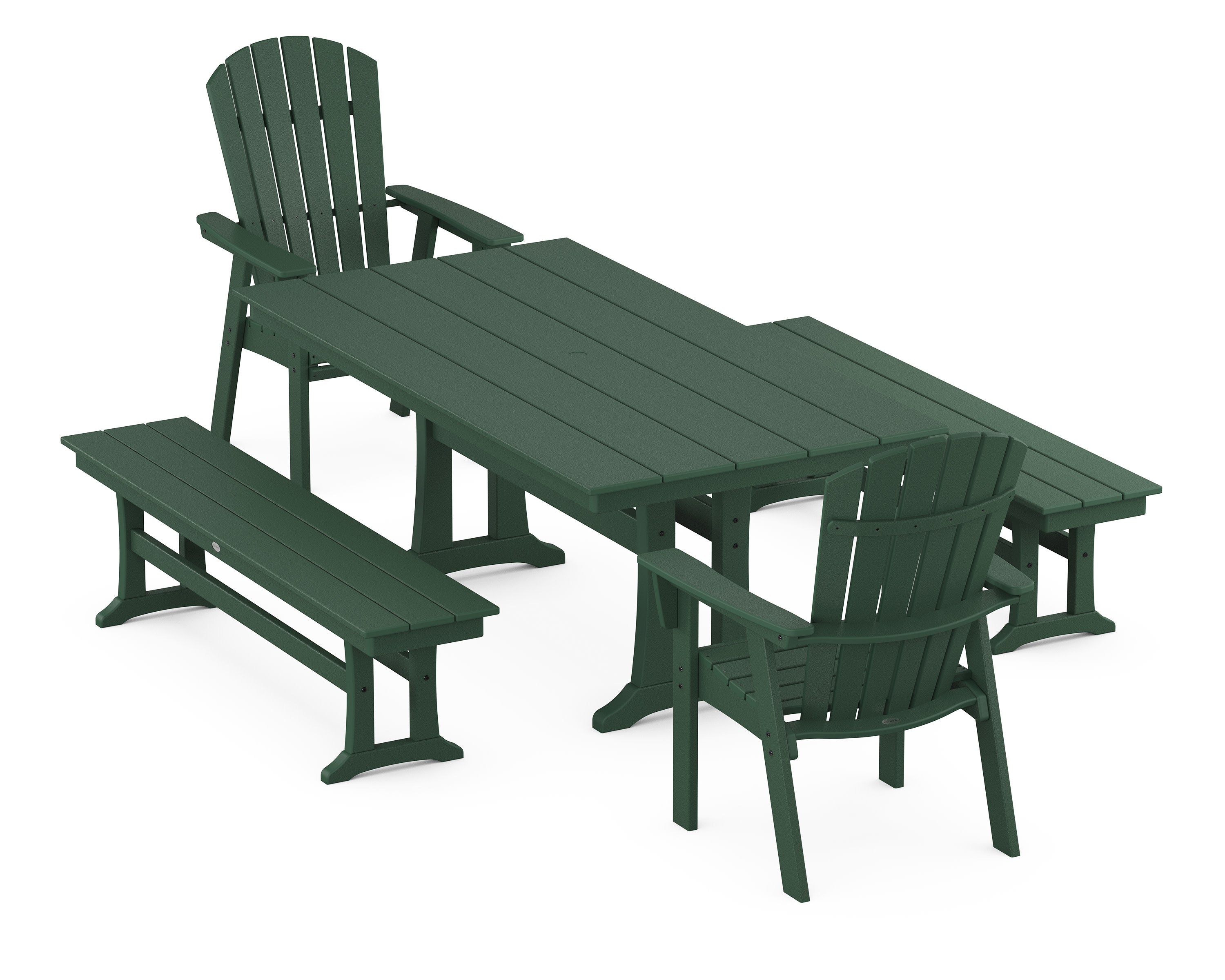 Nautical Adirondack 5-Piece Farmhouse Dining Set With Trestle Legs in Green