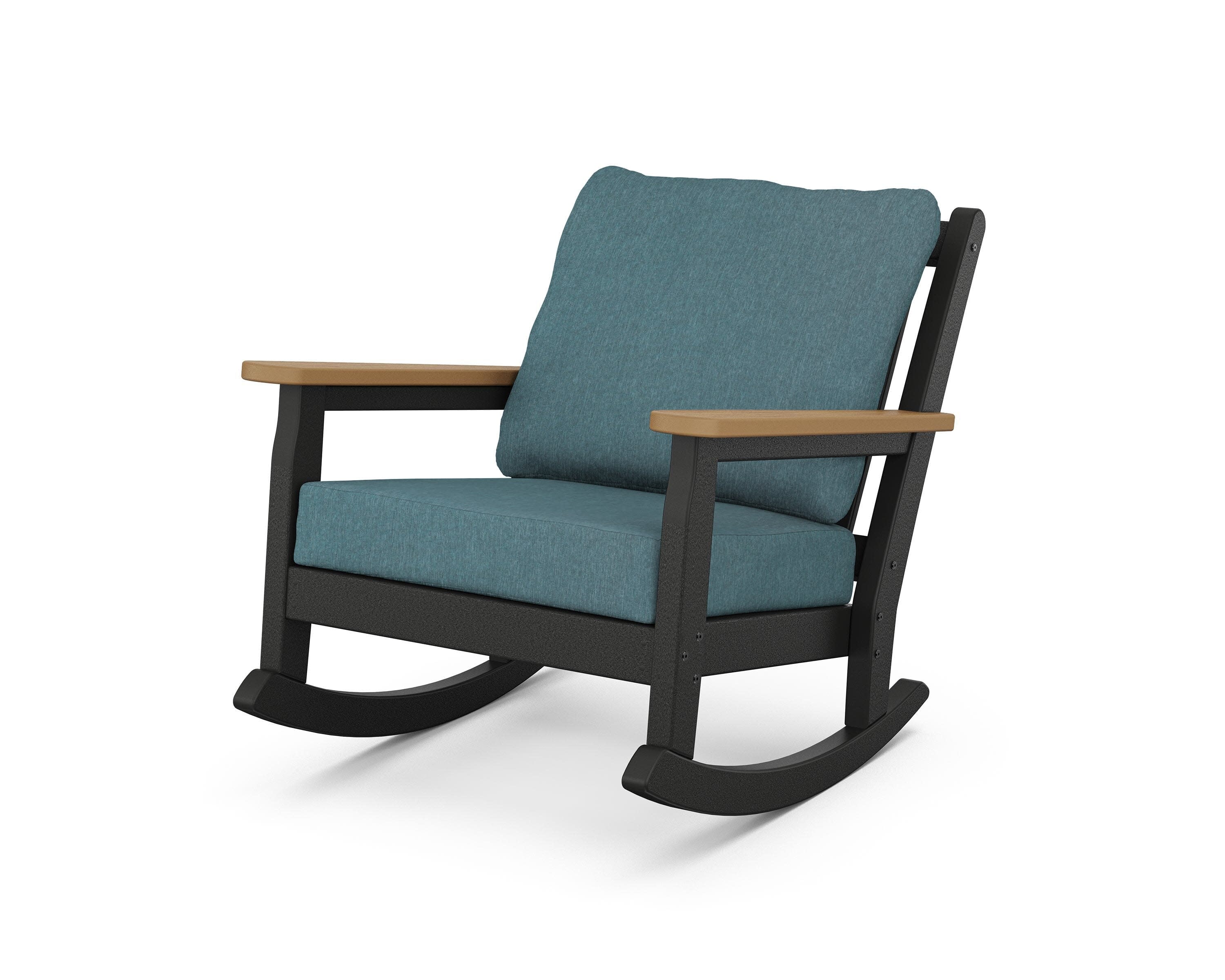 Chippendale Deep Seating Rocking Chair in Black / Natural / Ocean Teal