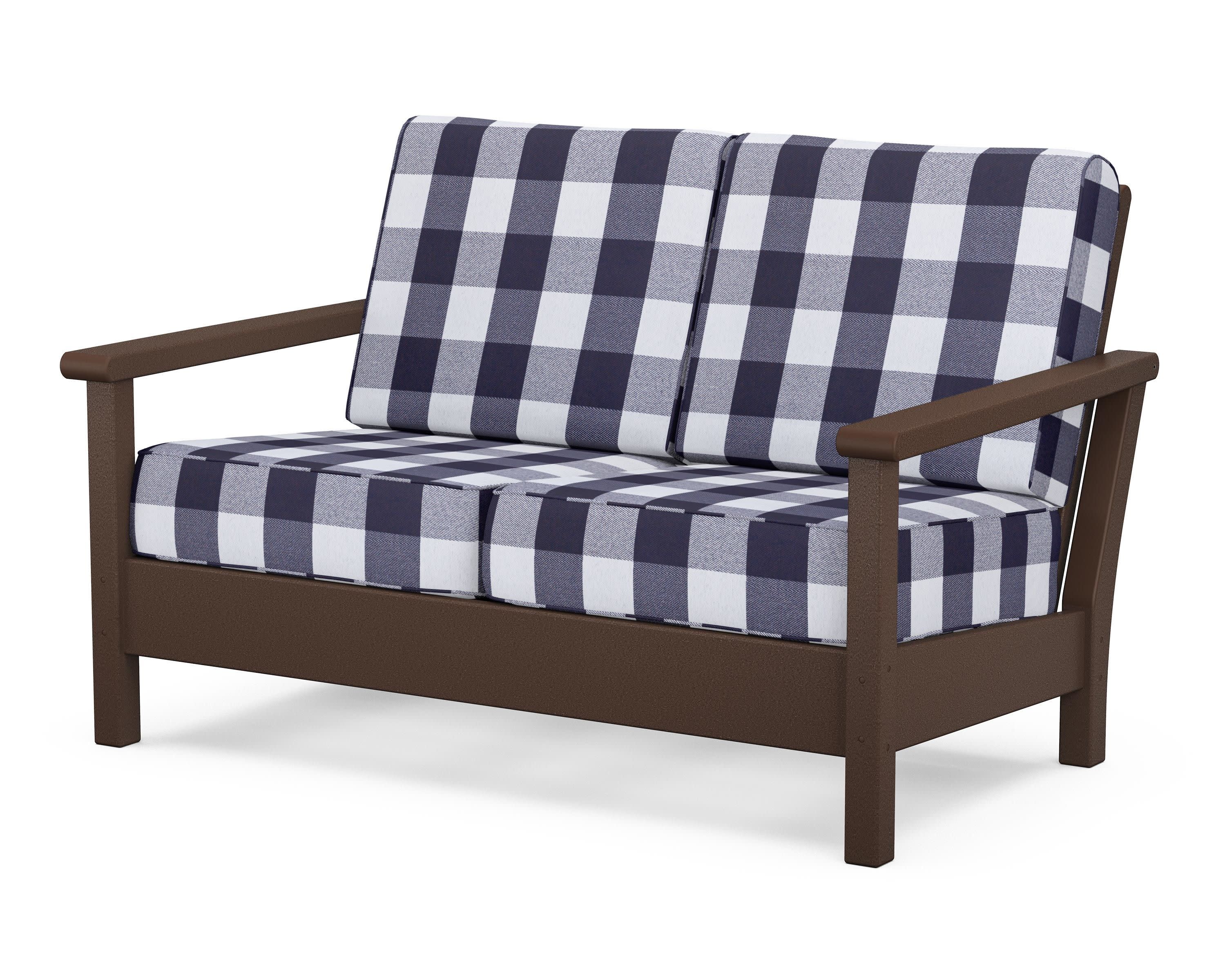 Harbour Deep Seating Loveseat in Mahogany / Buffalo Plaid Navy