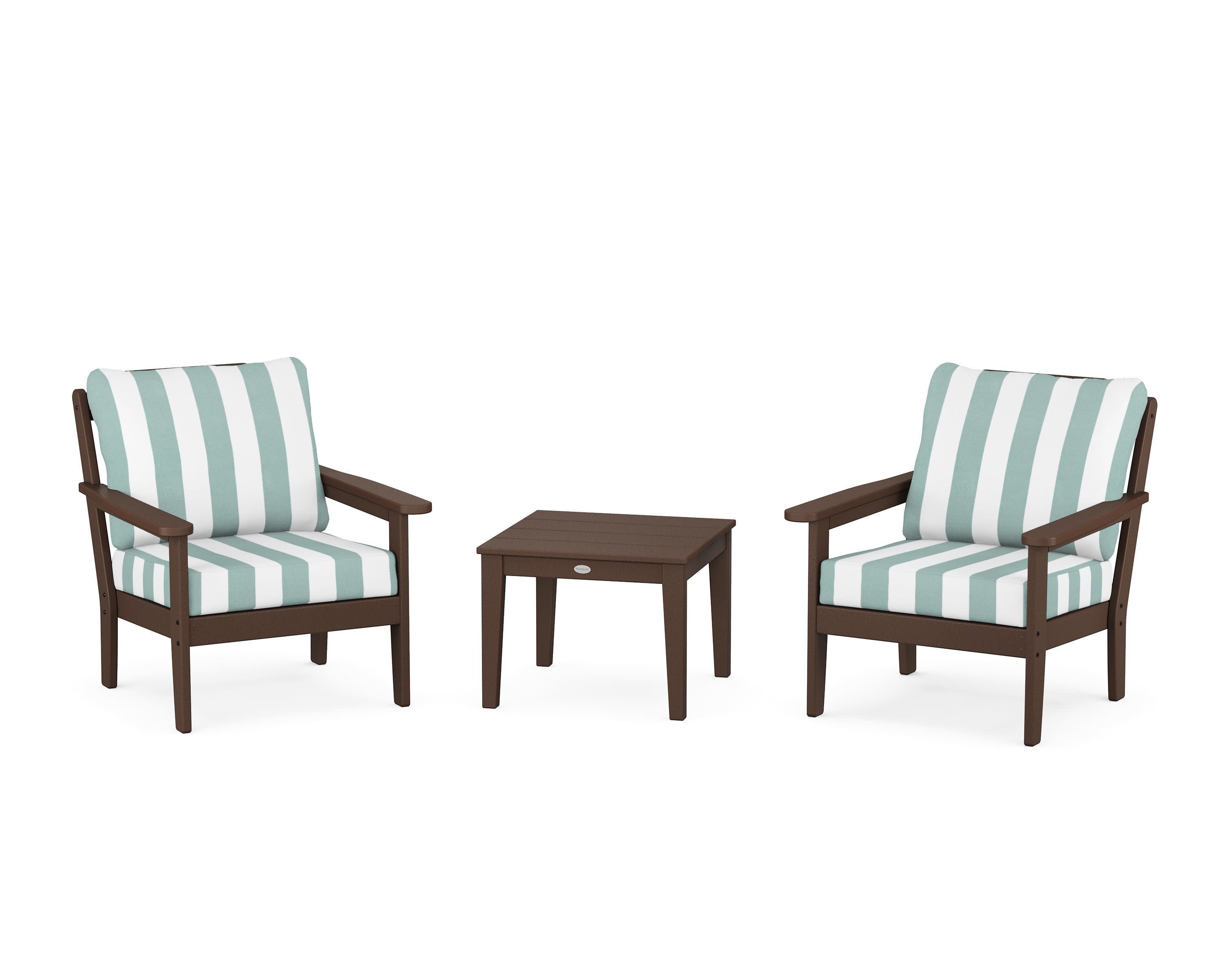 Cottage 3-Piece Deep Seating Set in Mahogany / Cabana Stripe Glacier Spa