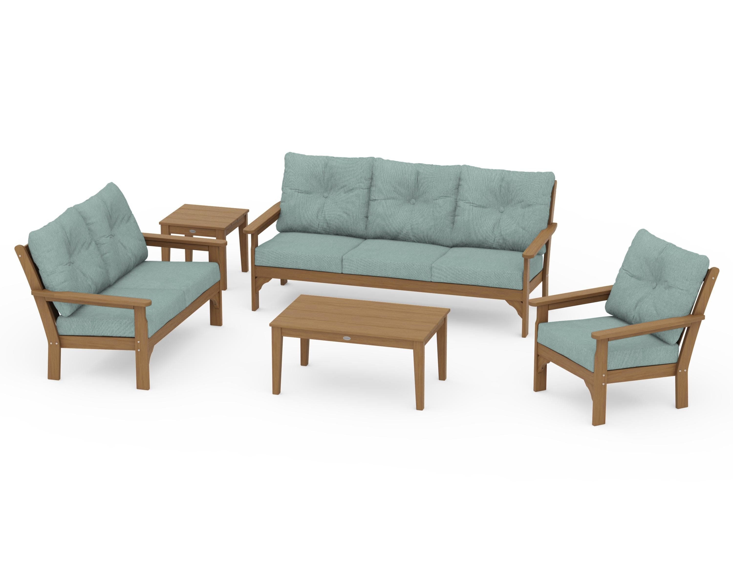 Vineyard 5 Piece Deep Seating Set in Natural / Glacier Spa