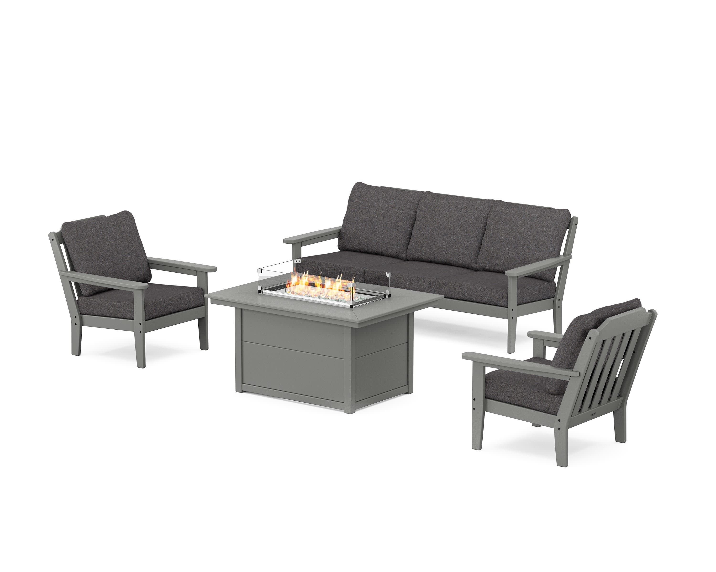 Cottage Deep Seating Fire Pit Table Set in Slate Grey / Ash Charcoal