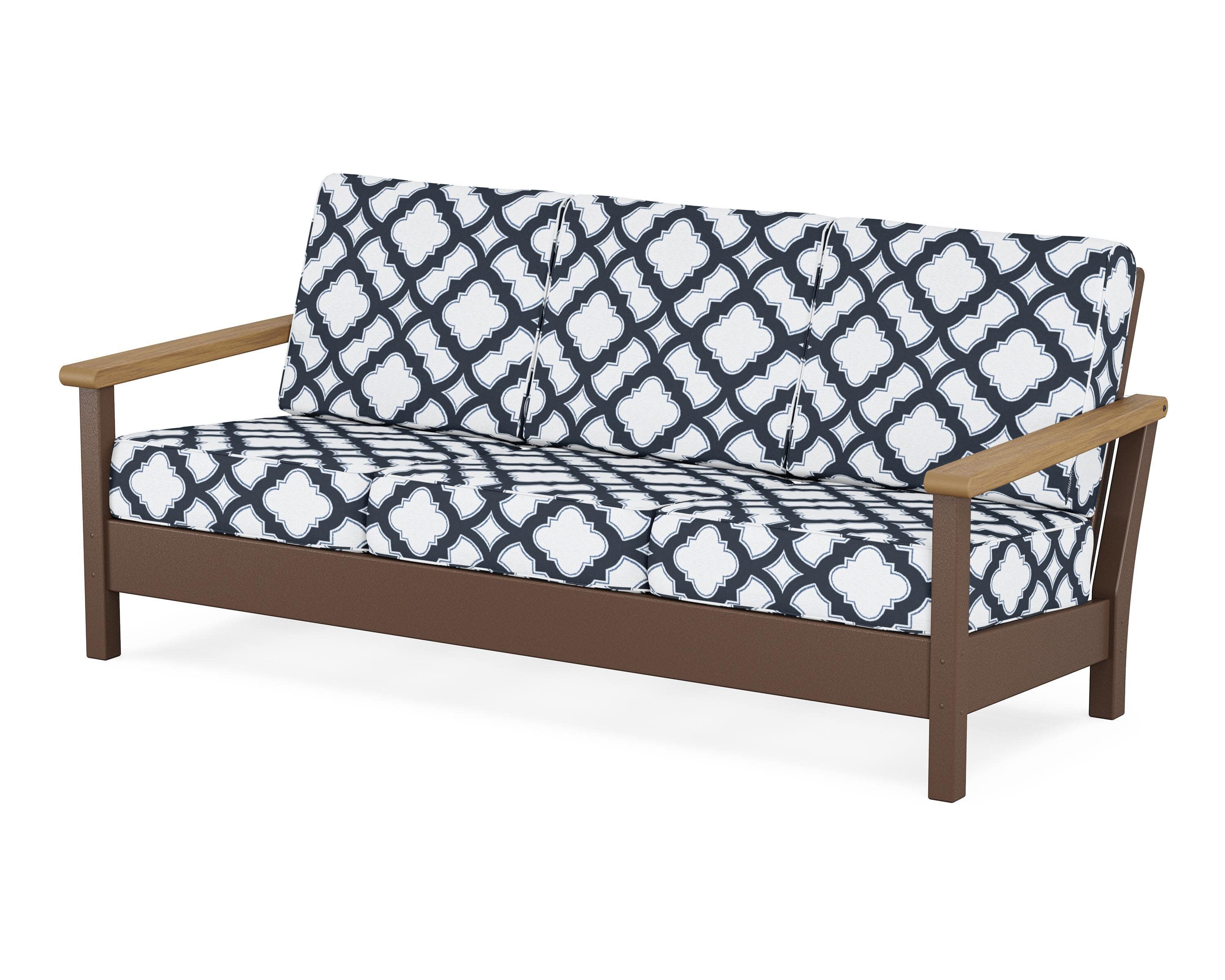 Harbour Deep Seating Sofa in Mahogany / Natural / Trellis Marine Indigo