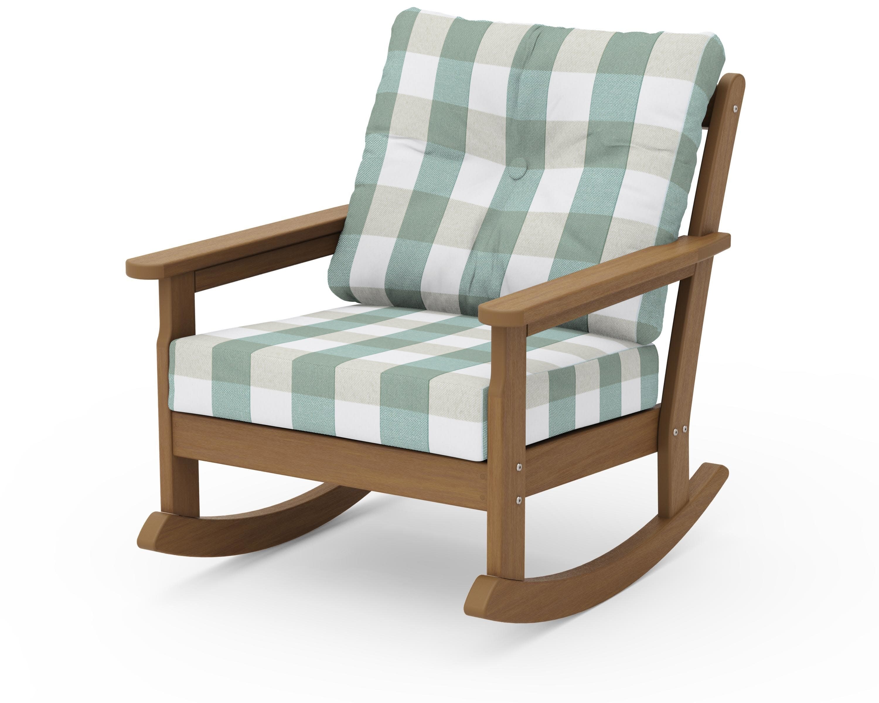 Vineyard Deep Seating Rocking Chair in Natural / Buffalo Plaid Glacier Spa