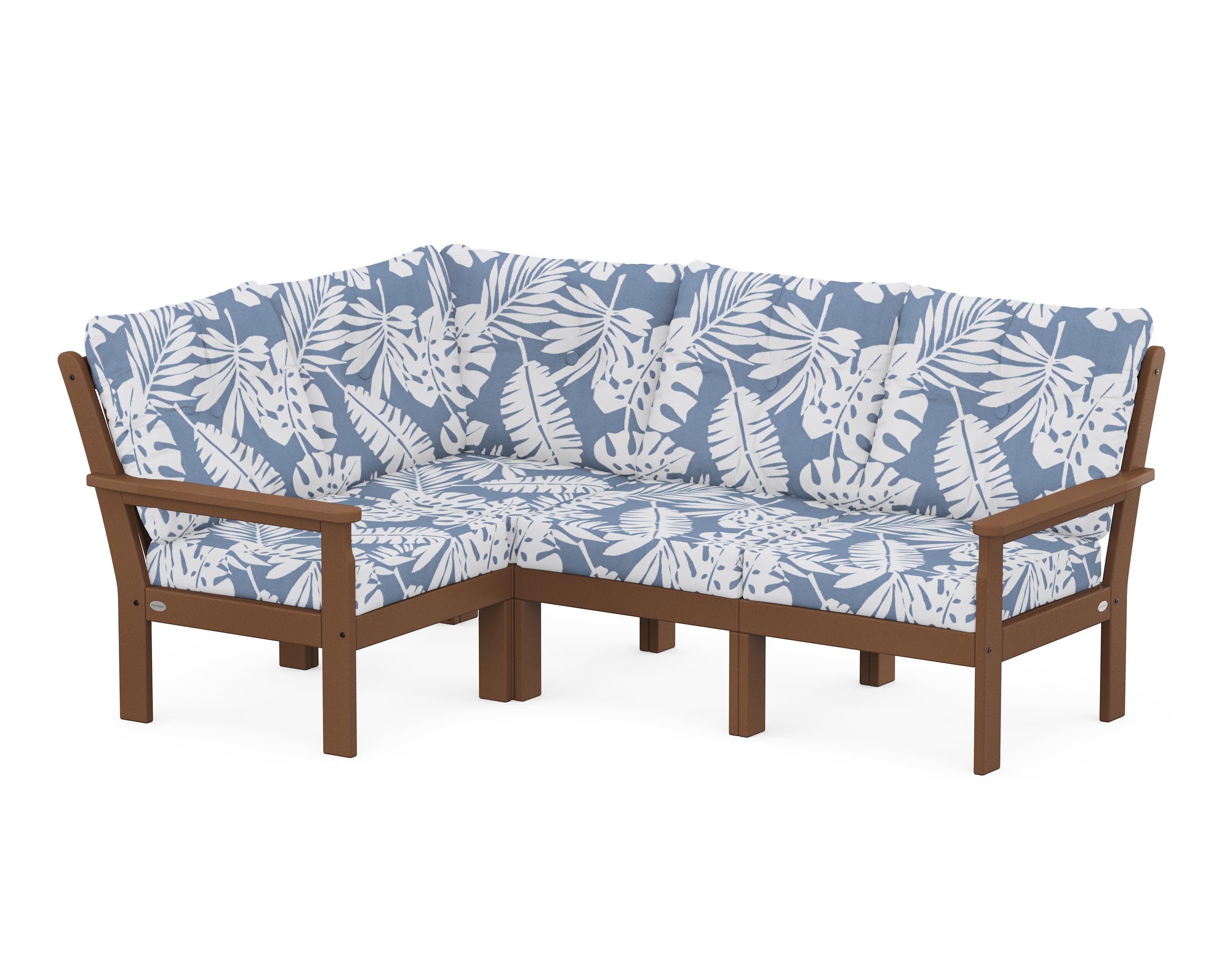 Vineyard 4-Piece Sectional in Teak / Leaf Sky Blue