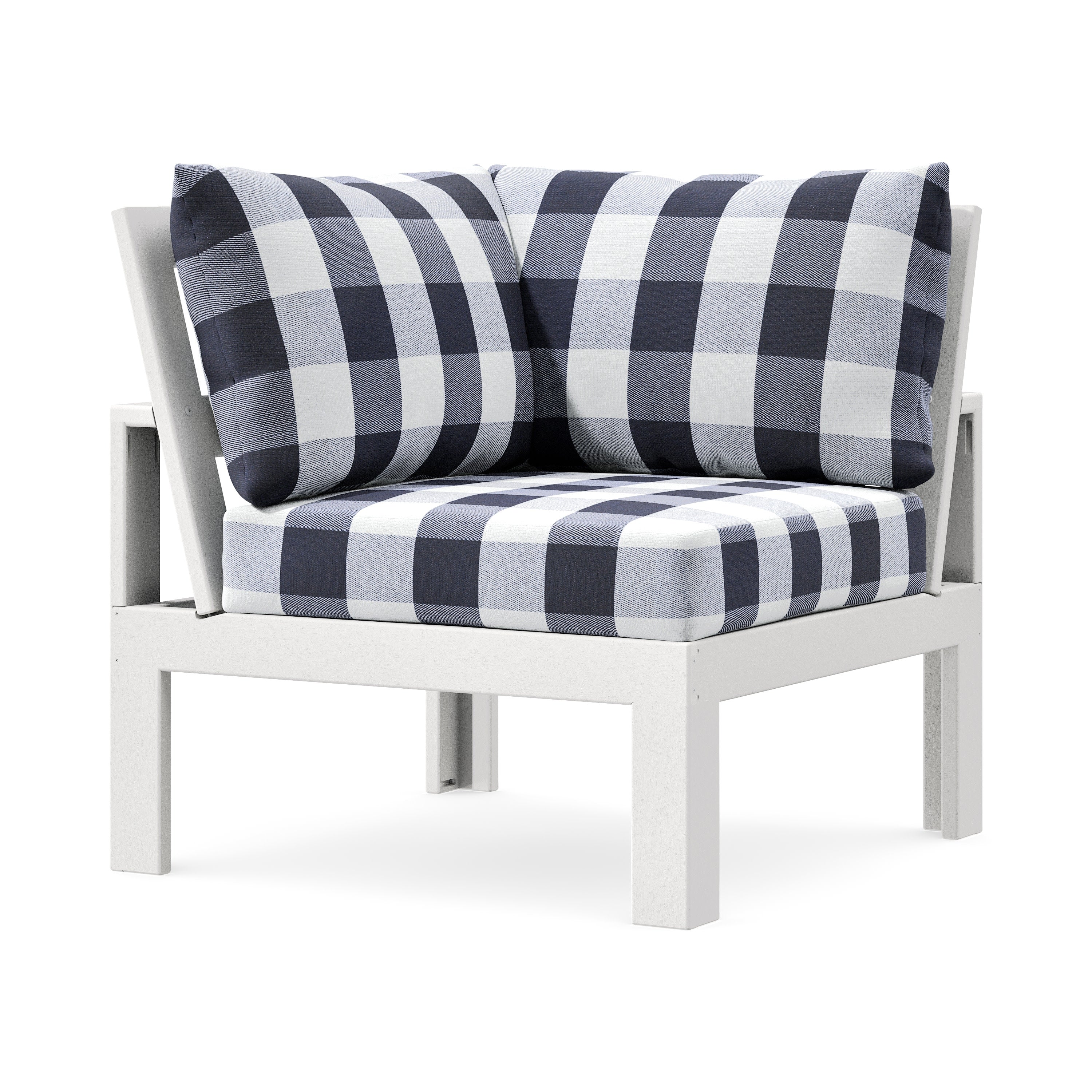 Modular Corner Chair in White / Buffalo Plaid Navy