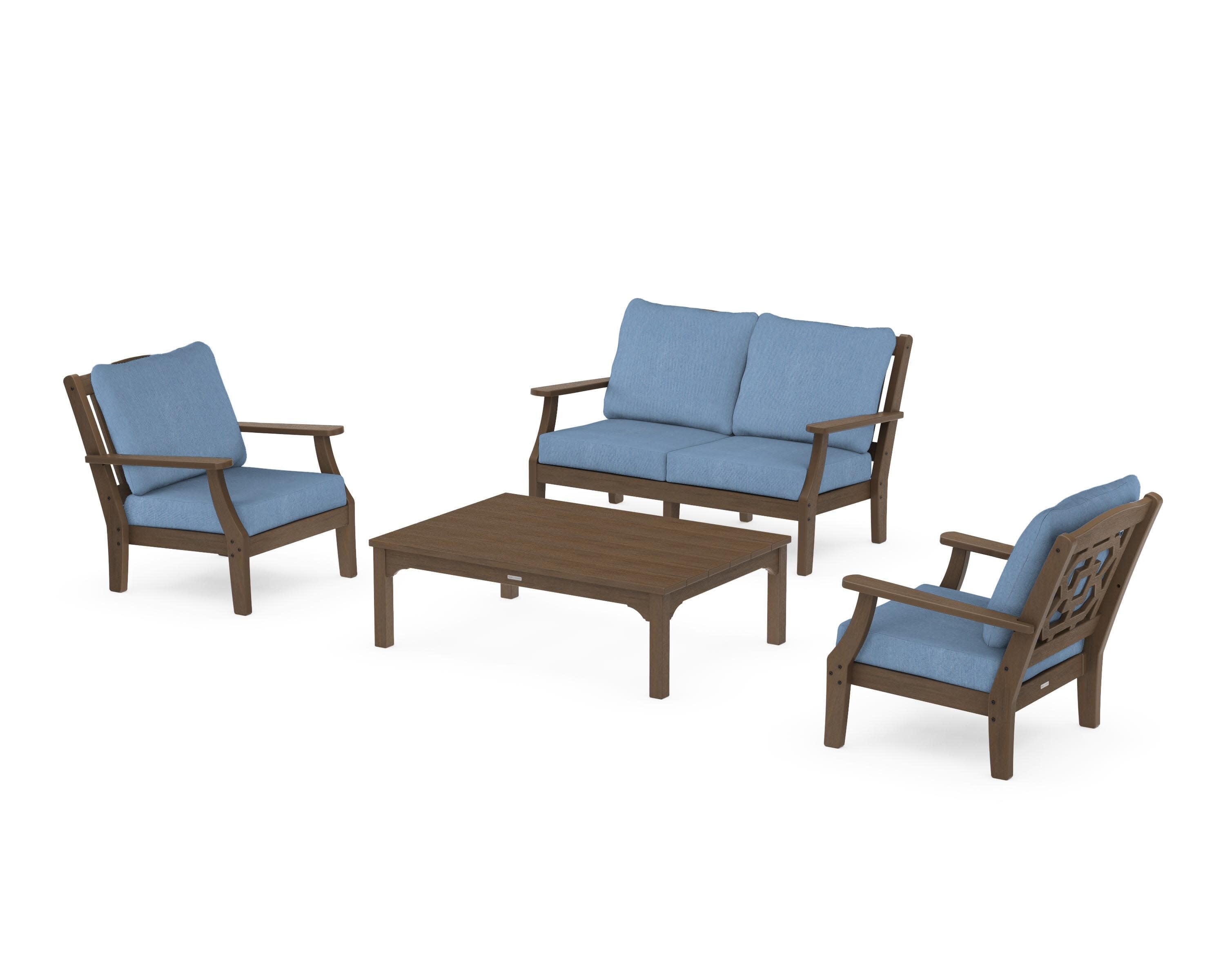 Chinoiserie 4-Piece Deep Seating Set with Loveseat in Kona / Sky Blue