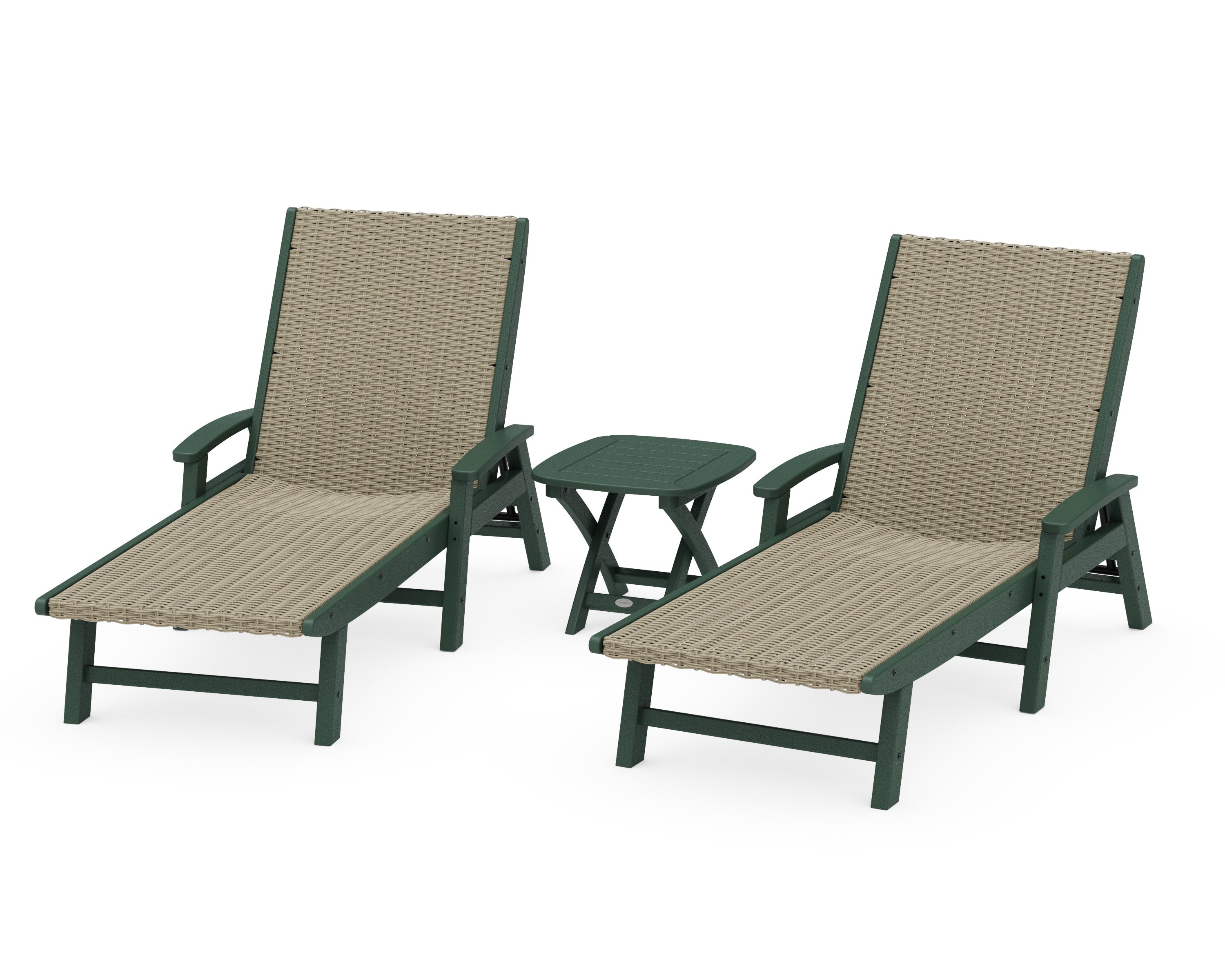 3 - Piece Coastal Woven Chaise with Arms Chaise Lounge Set in Green / Dune Grass