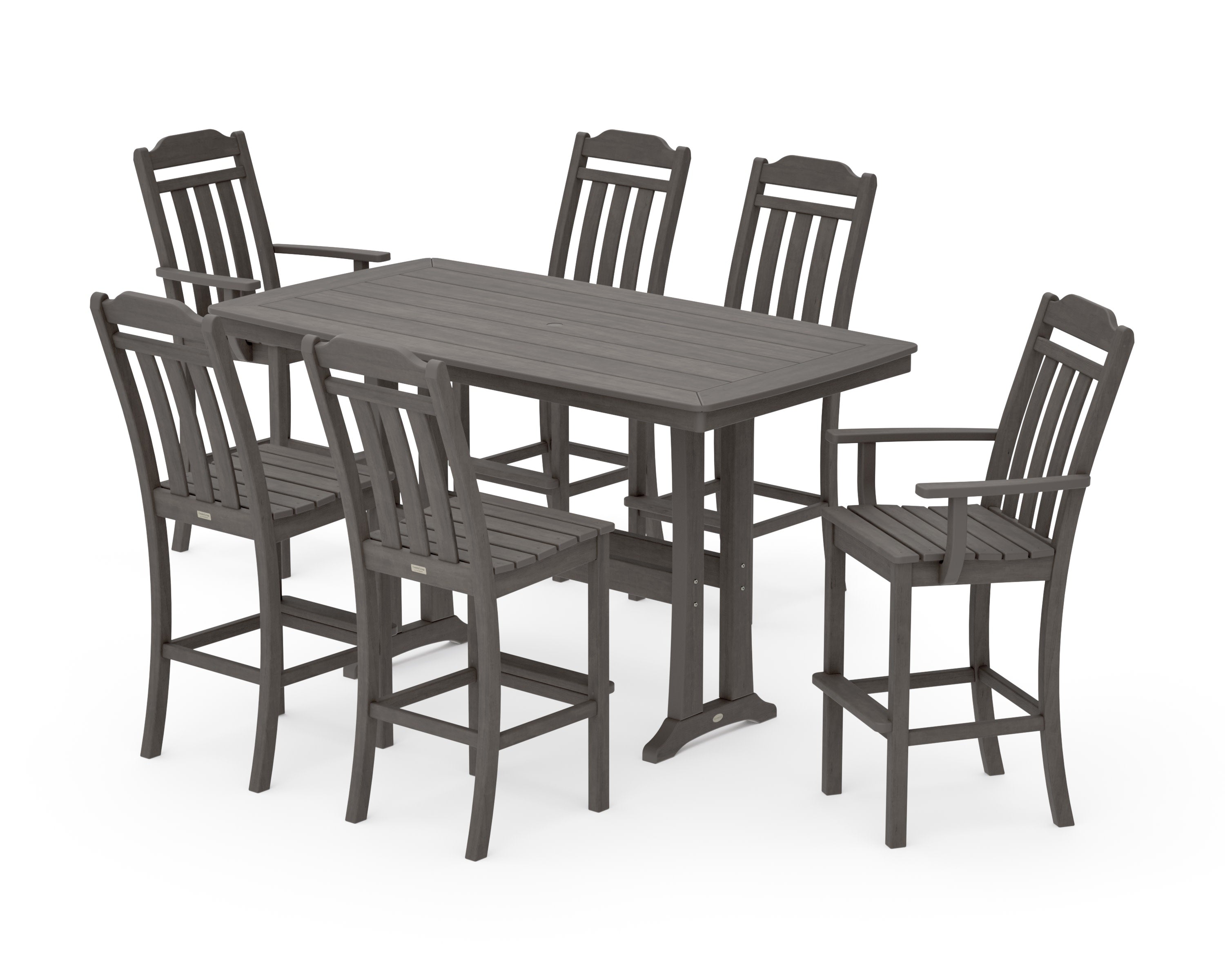 Cottage 7-Piece Bar Set with Trestle Legs in Driftwood