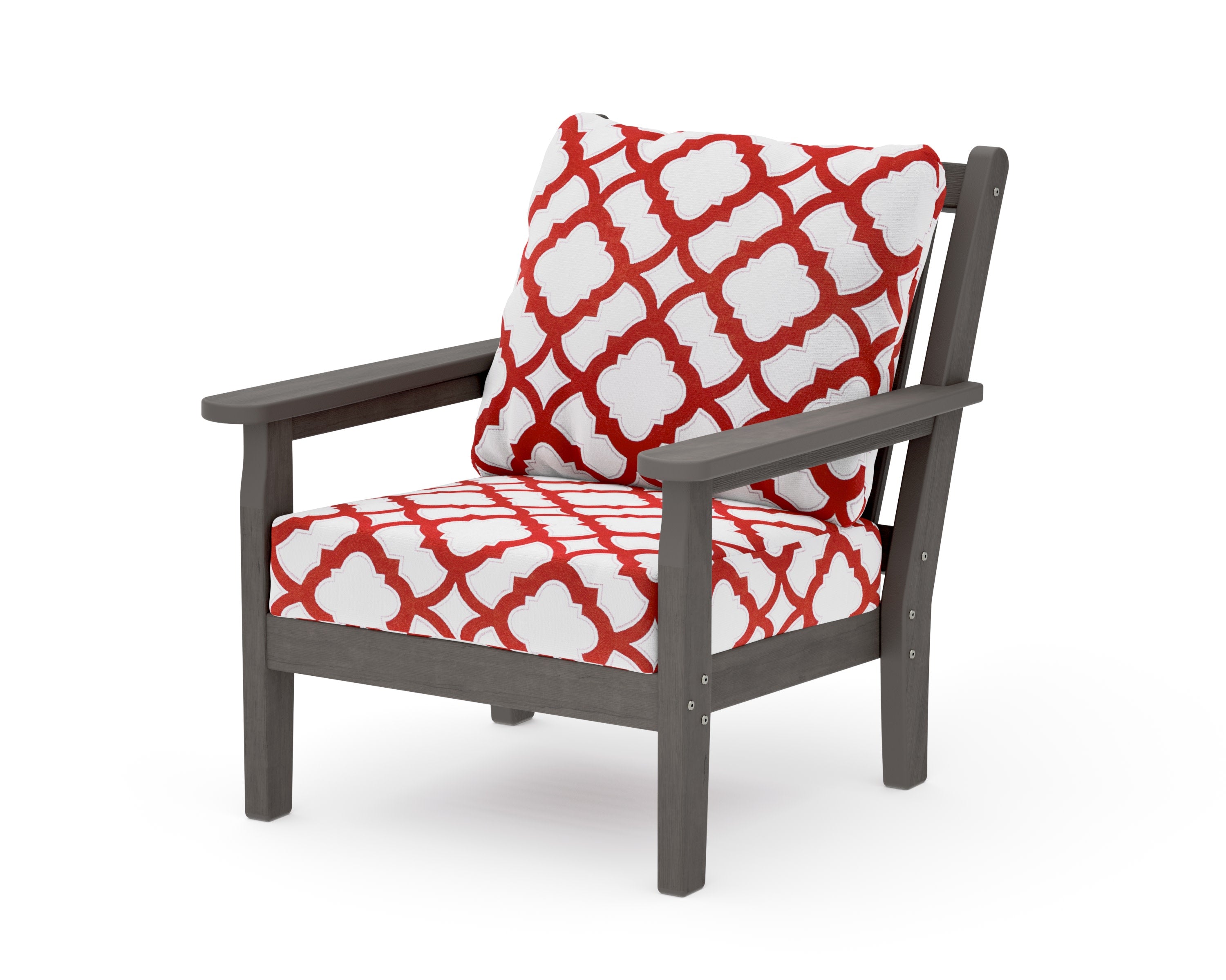 Chippendale Deep Seating Chair in Driftwood / Trellis Crimson