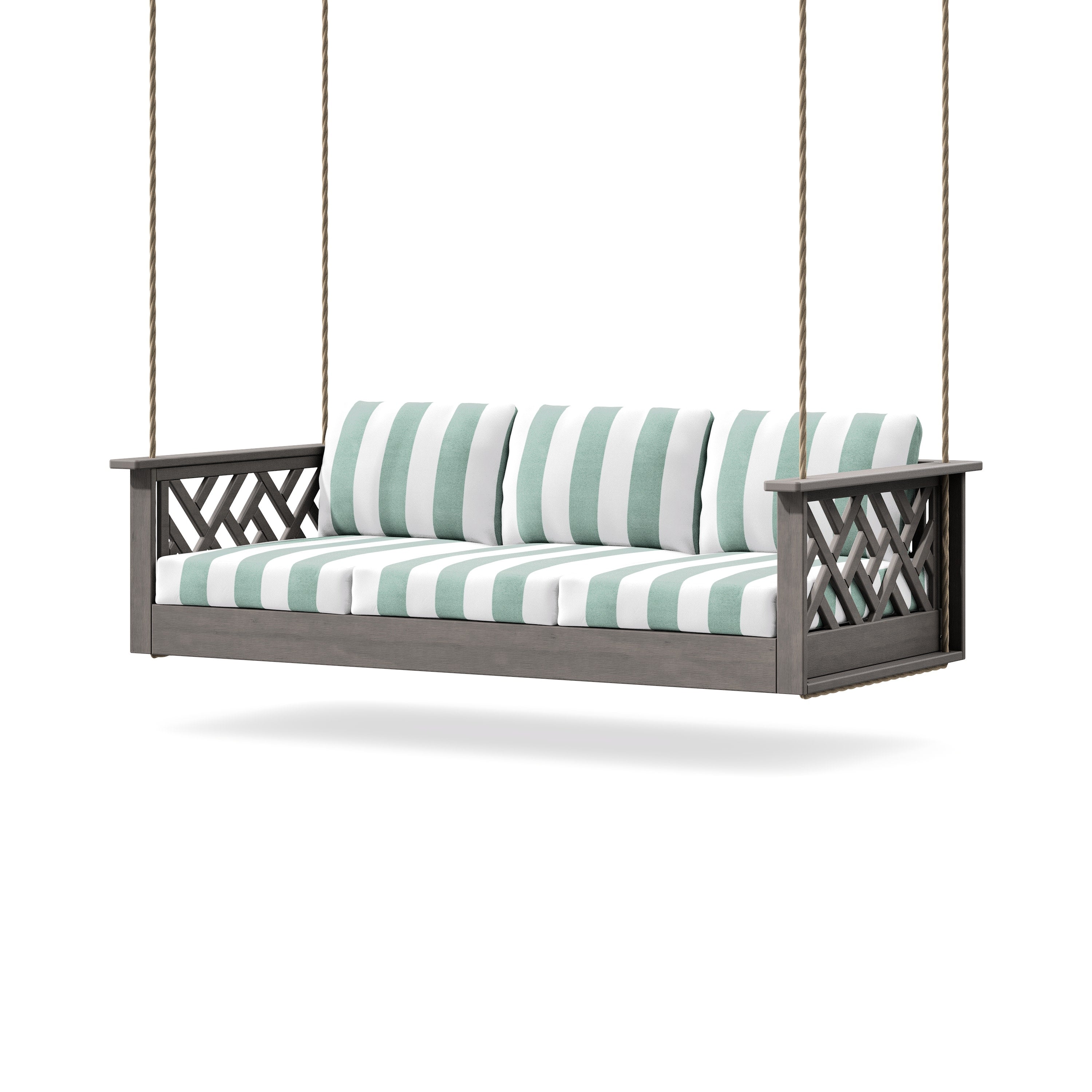 Chippendale Daybed Swing in Driftwood / Cabana Stripe Glacier Spa