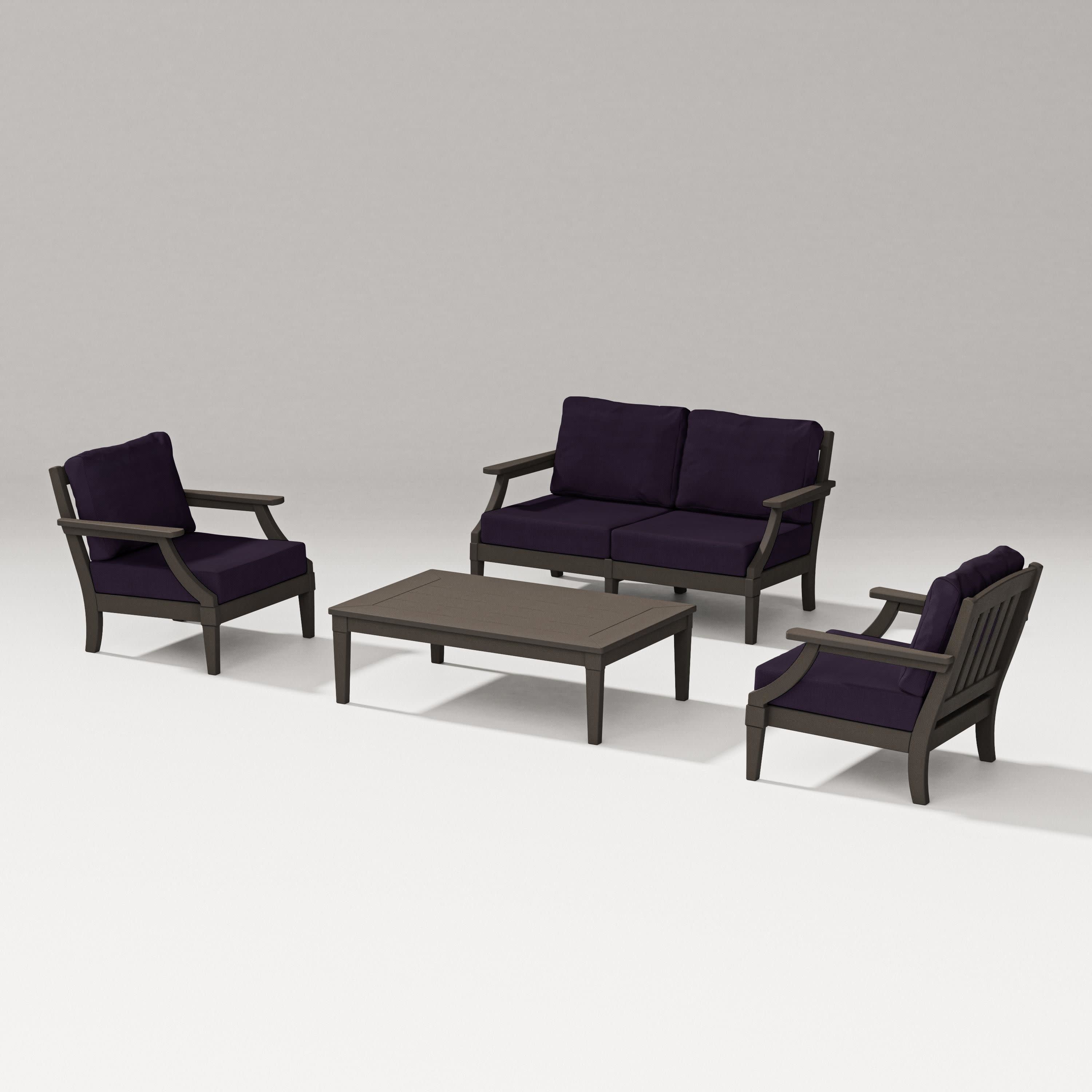 Estate Lounge 4-Piece Loveseat Set in Vintage Coffee / Navy Linen