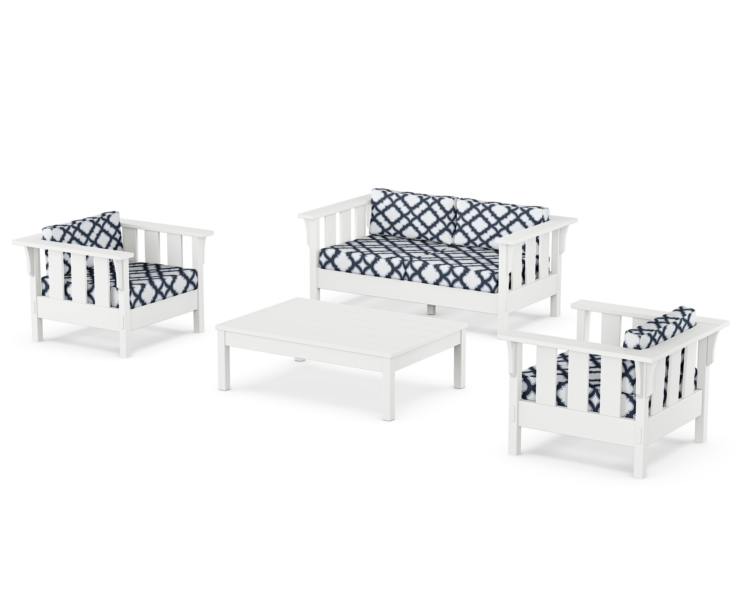 Acadia 4-Piece Deep Seating Set with Loveseat in White / Trellis Marine Indigo