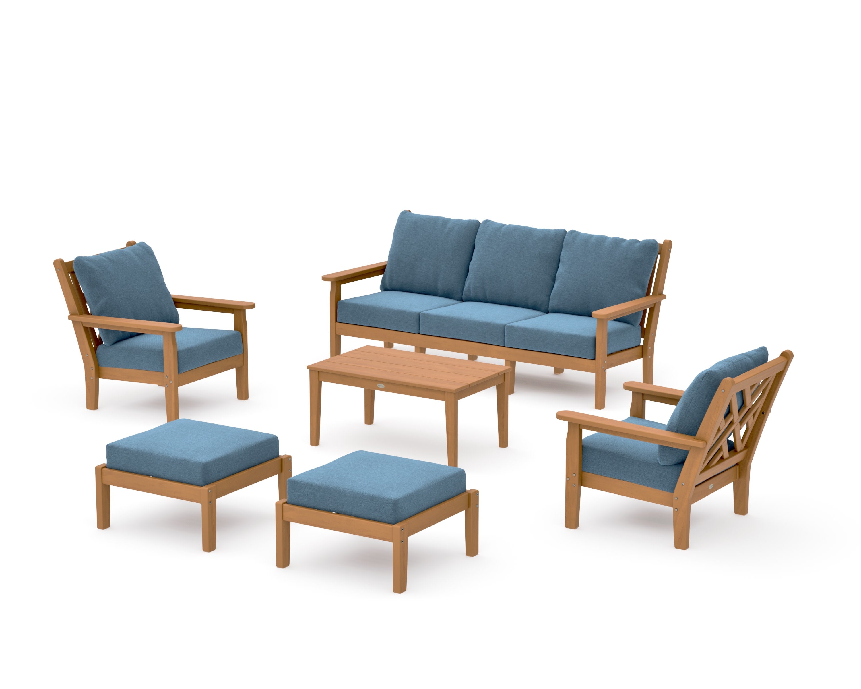 Chippendale 6-Piece Lounge Sofa Set in Natural / Sky Blue