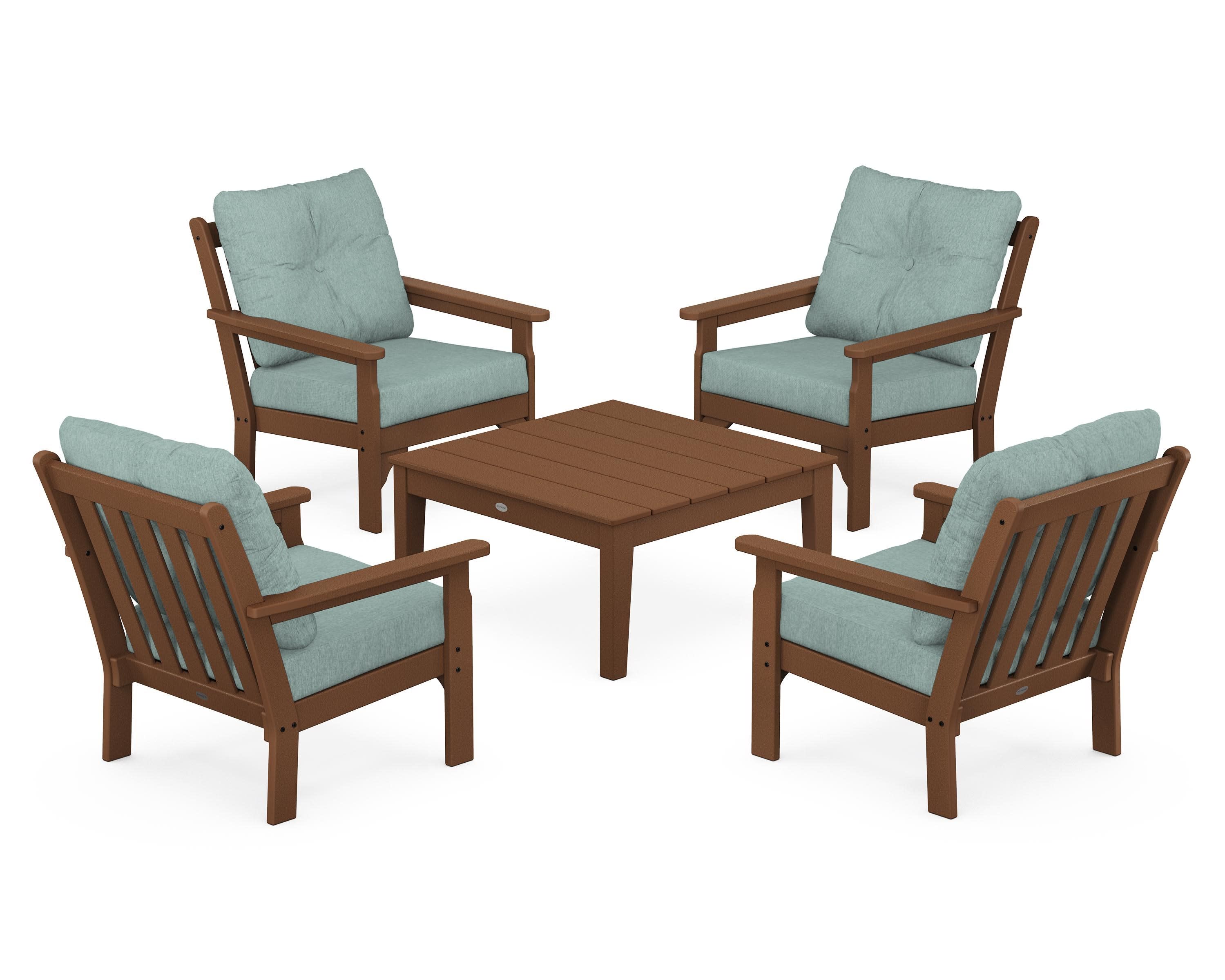 Vineyard 5-Piece Deep Seating Conversation Set in Teak / Glacier Spa