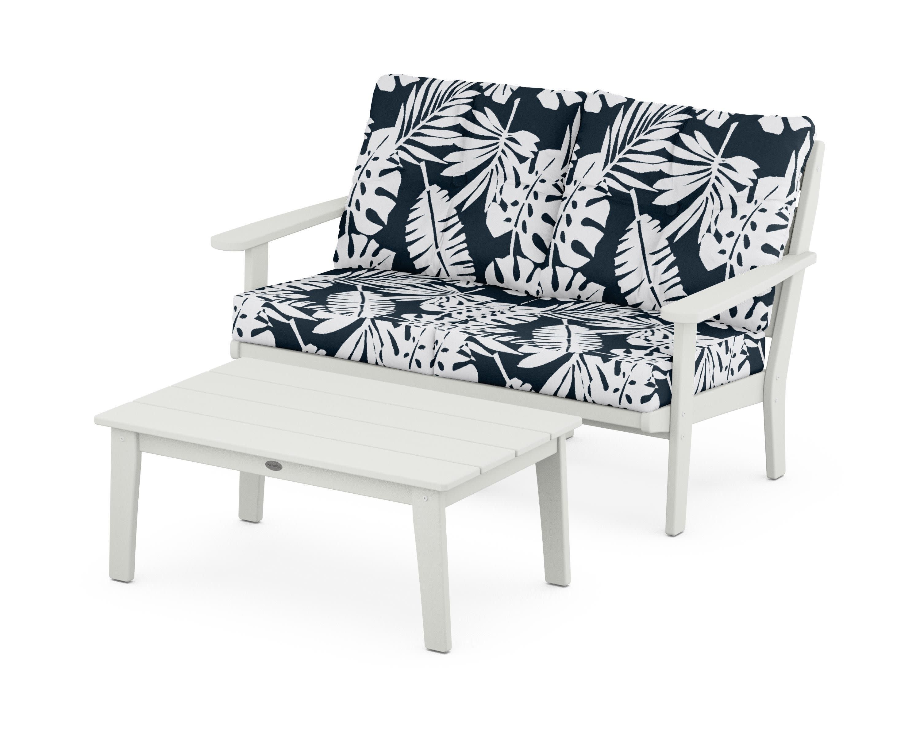 Lakeside 2-Piece Lounge Loveseat Set in Vintage White / Leaf Marine Indigo