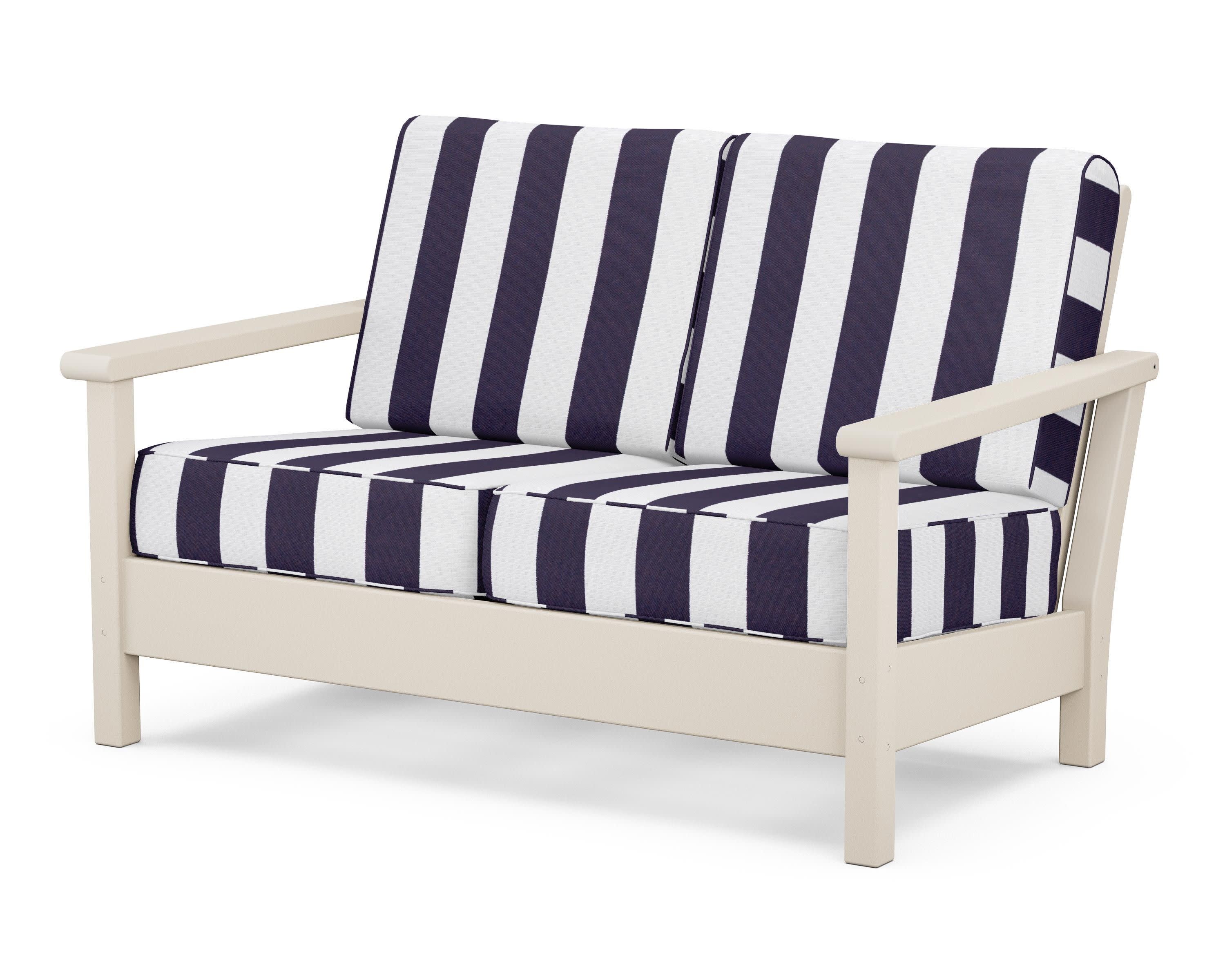 Harbour Deep Seating Loveseat in Sand / Cabana Stripe Navy