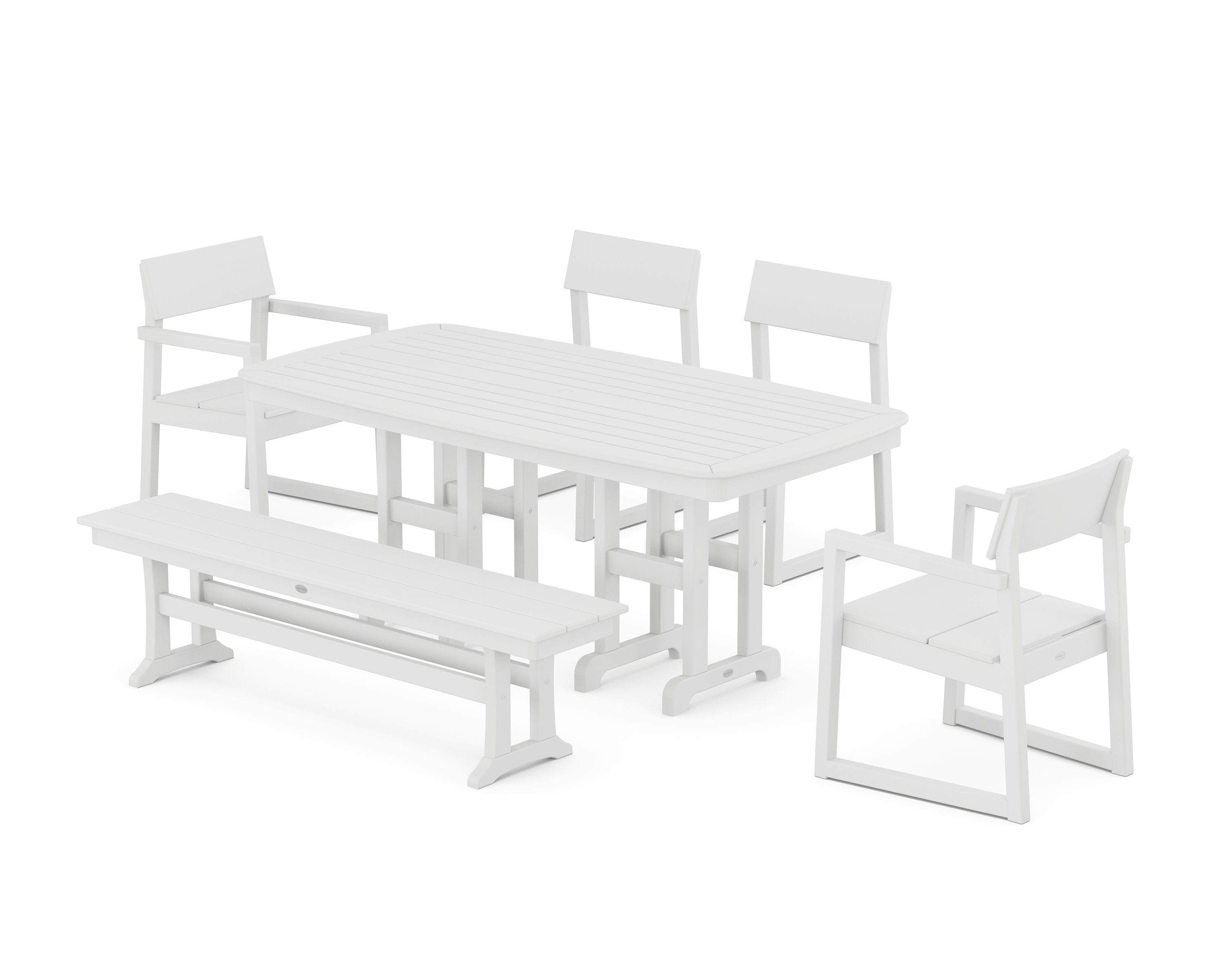 EDGE 6-Piece Dining Set with Bench in White