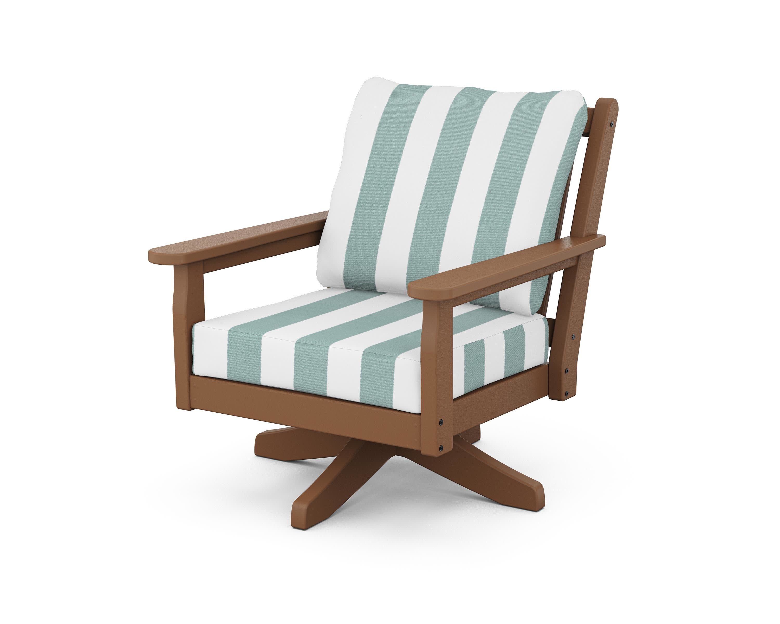Chippendale Deep Seating Swivel Chair in Teak / Cabana Stripe Glacier Spa