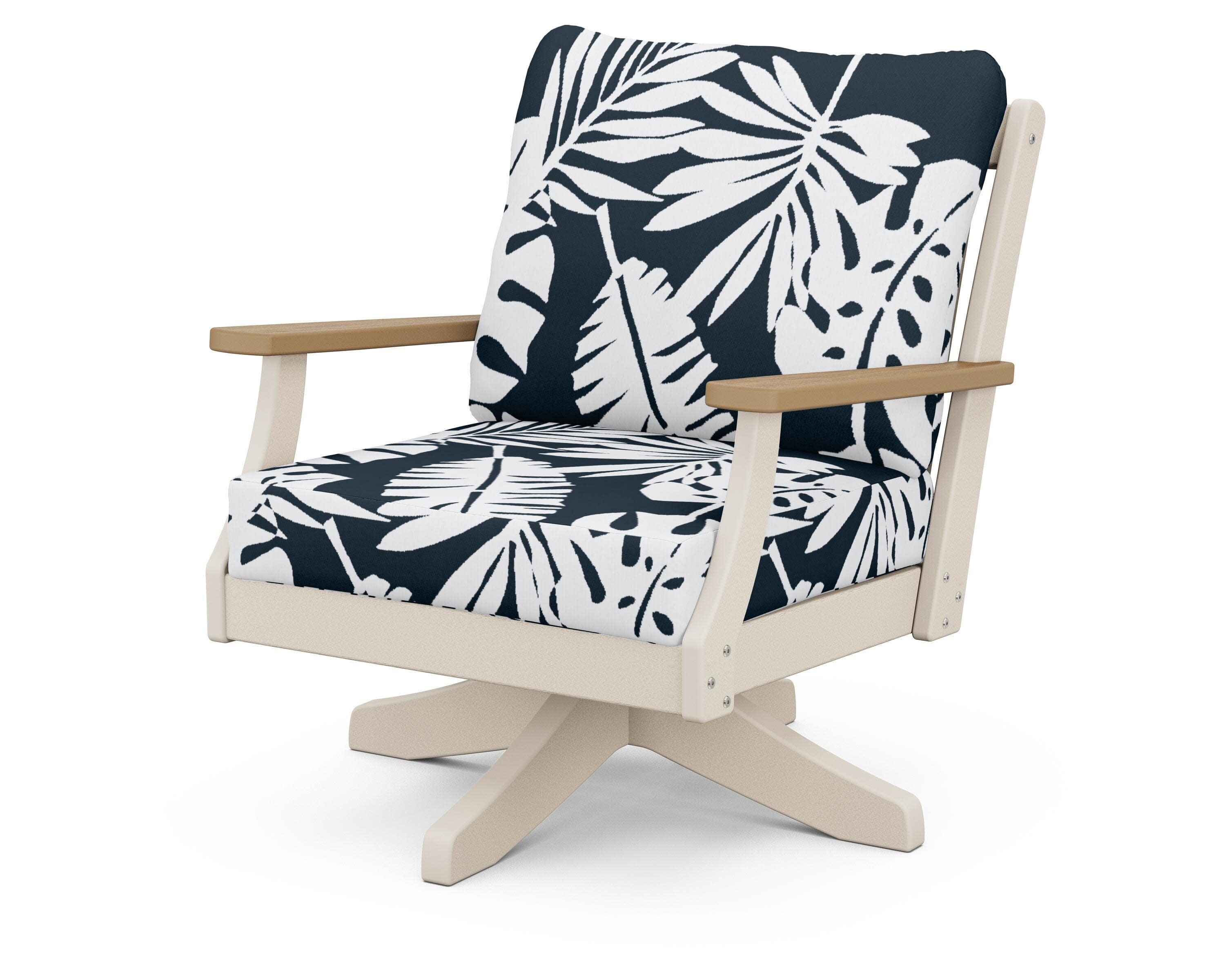 Braxton Deep Seating Swivel Chair in Sand / Natural / Leaf Marine Indigo