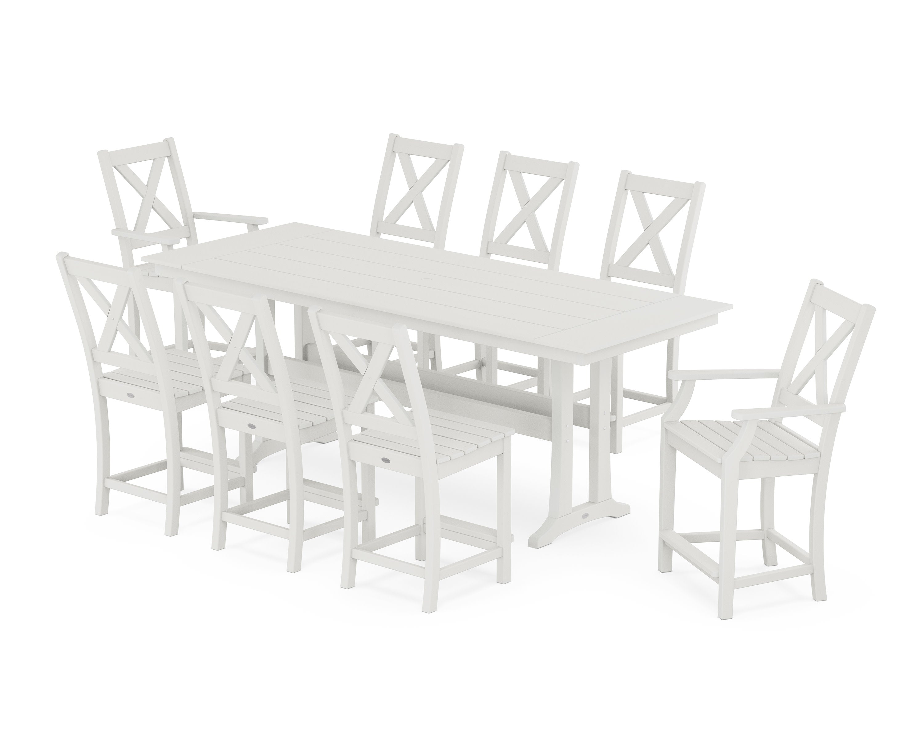 Braxton 9-Piece Farmhouse Counter Set with Trestle Legs in Vintage White