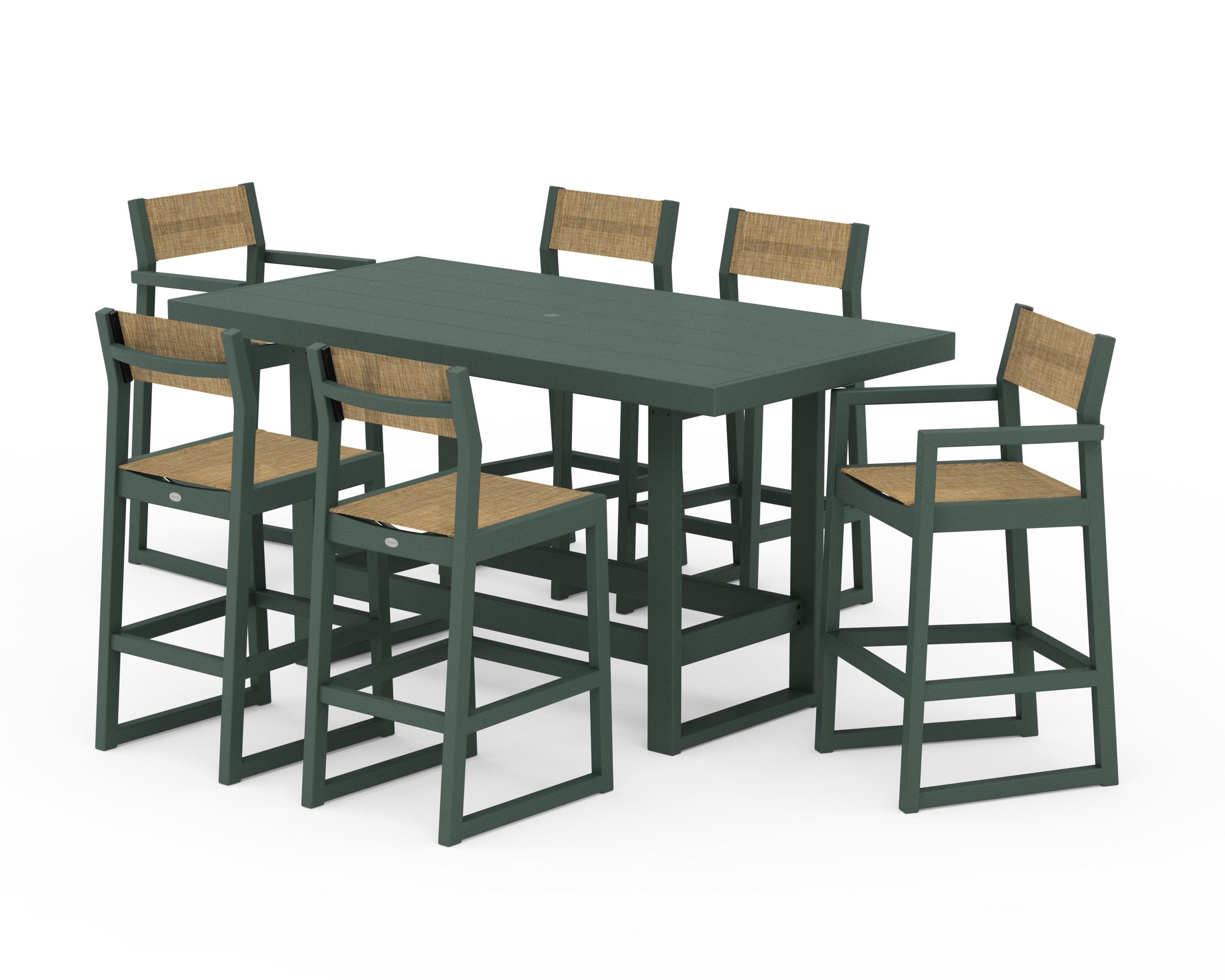 EDGE Sling 7-Piece Bar Table Set in Green / Burlap Sling