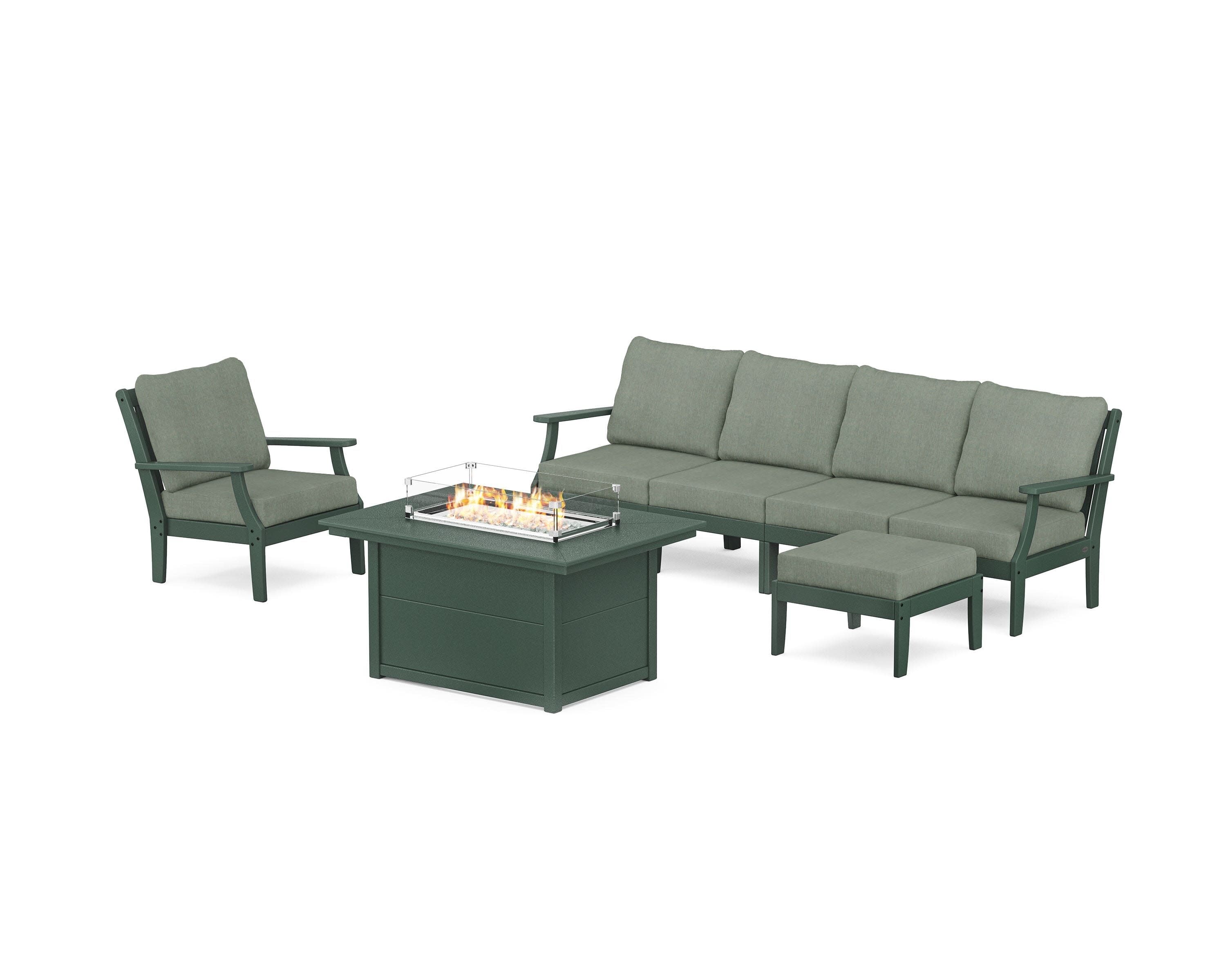 Braxton Sectional Lounge and Fire Pit Set in Green / Cast Sage