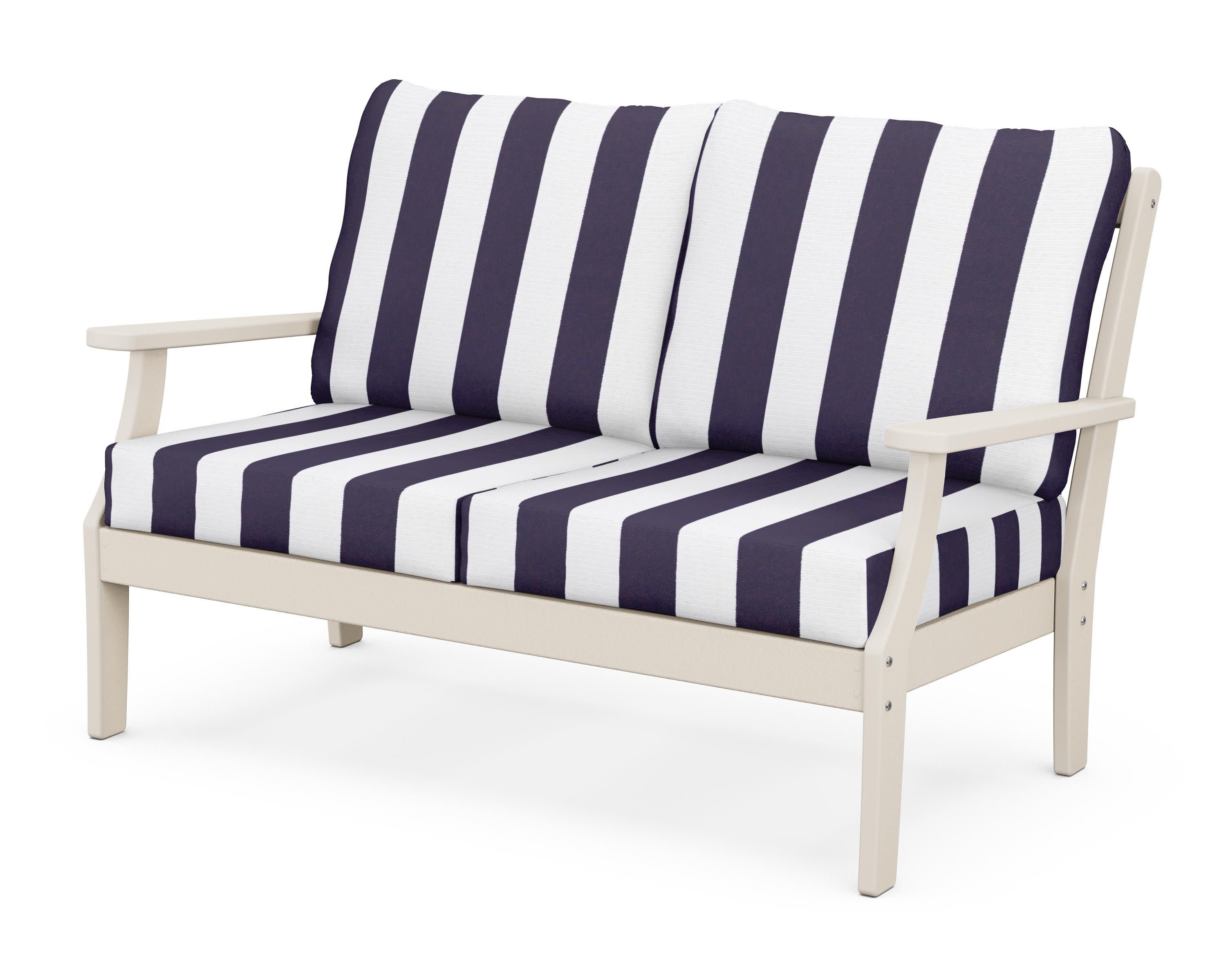 Braxton Deep Seating Loveseat in Sand / Cabana Stripe Navy