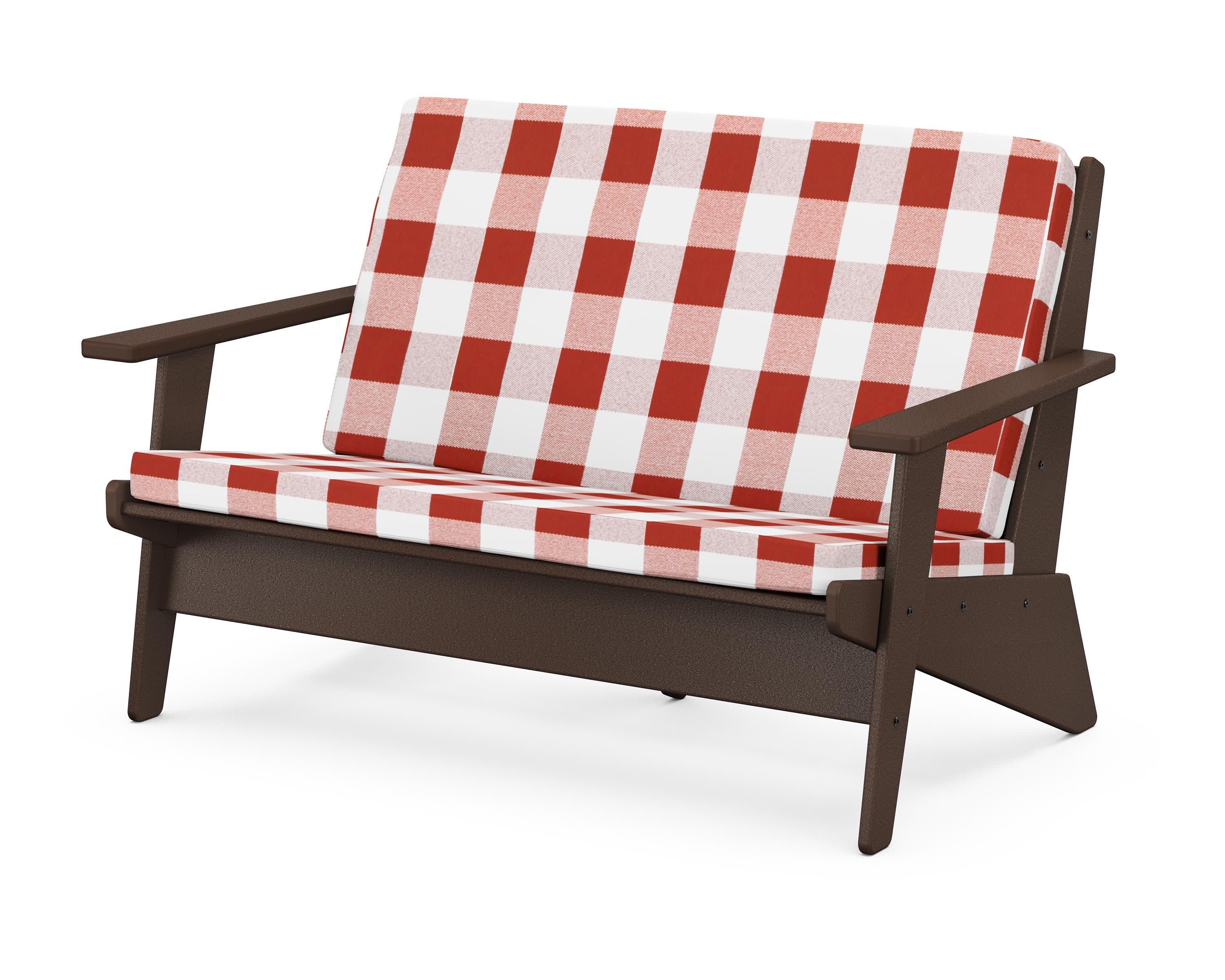 Riviera Modern Lounge Loveseat in Mahogany / Buffalo Plaid Crimson